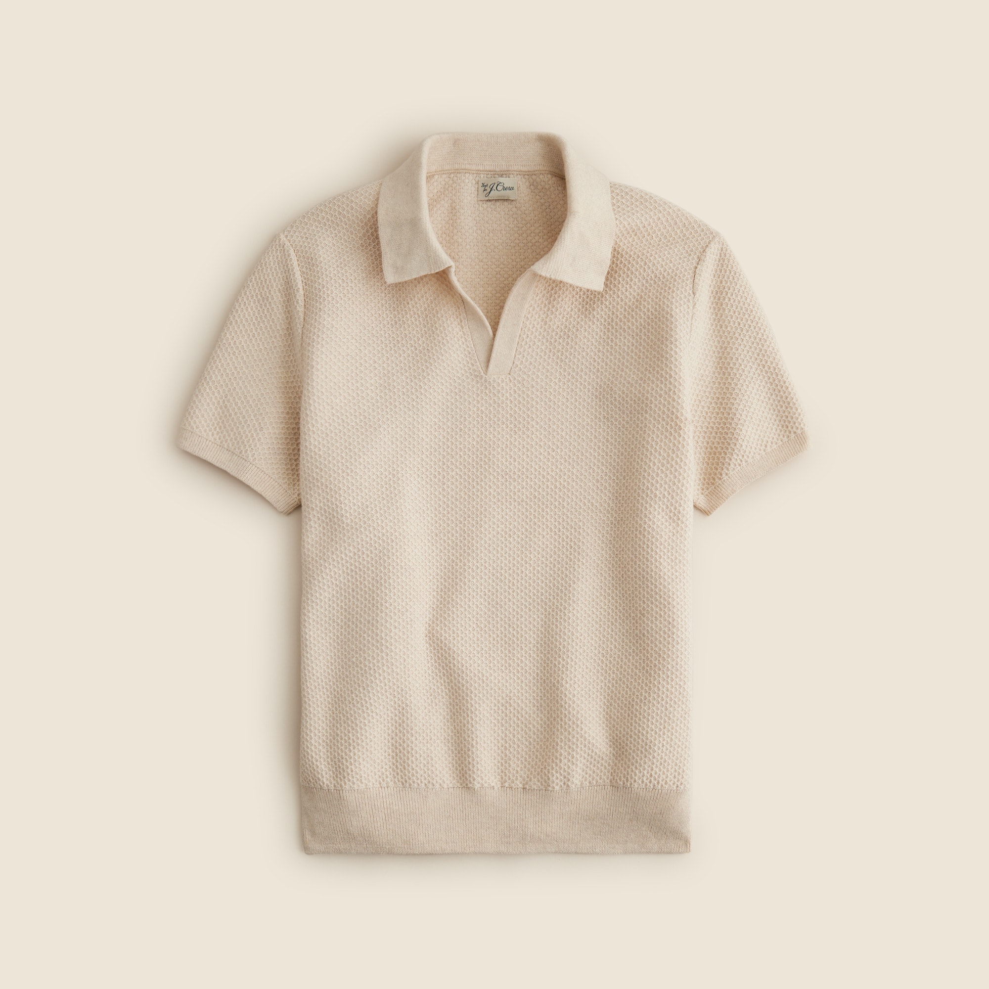 Short-sleeve textured-stitch cotton johnny-collar sweater-polo