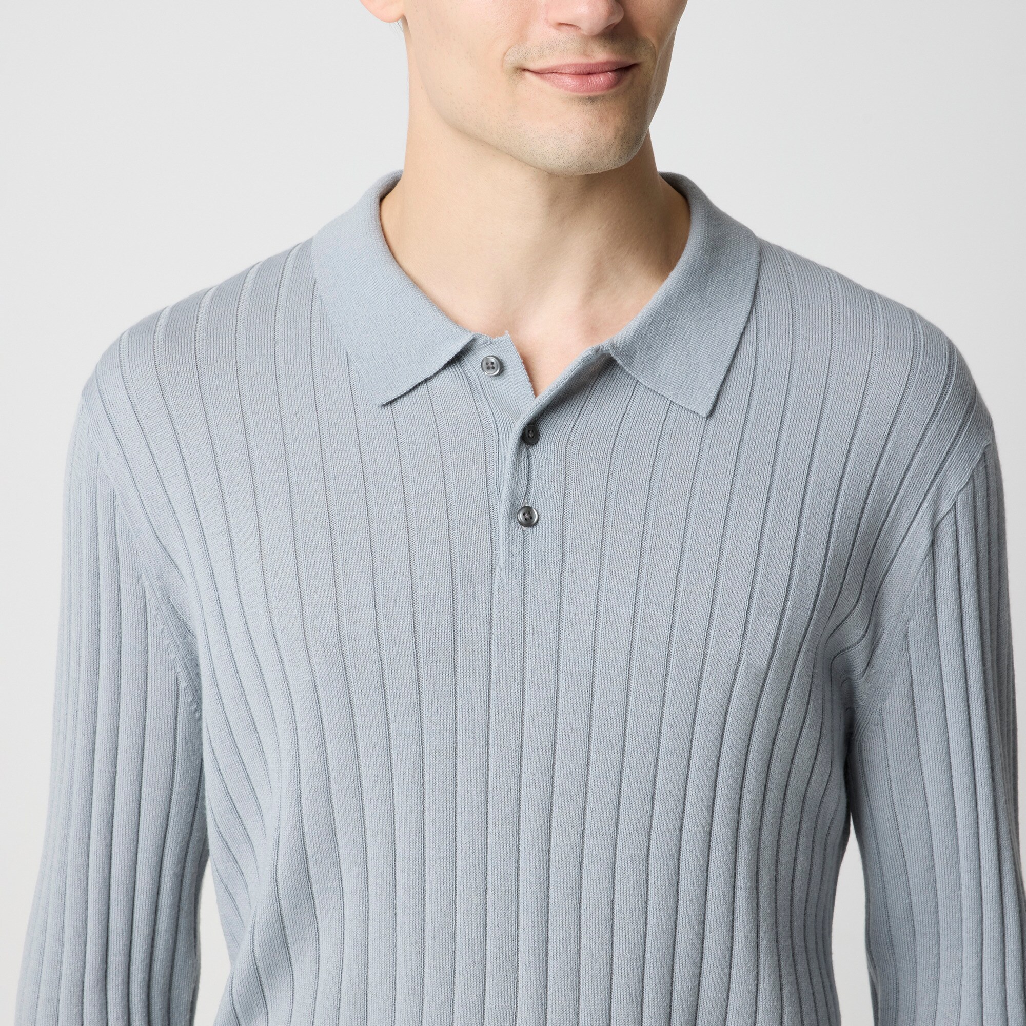 Long-sleeve merino wool-blend sweater-polo
