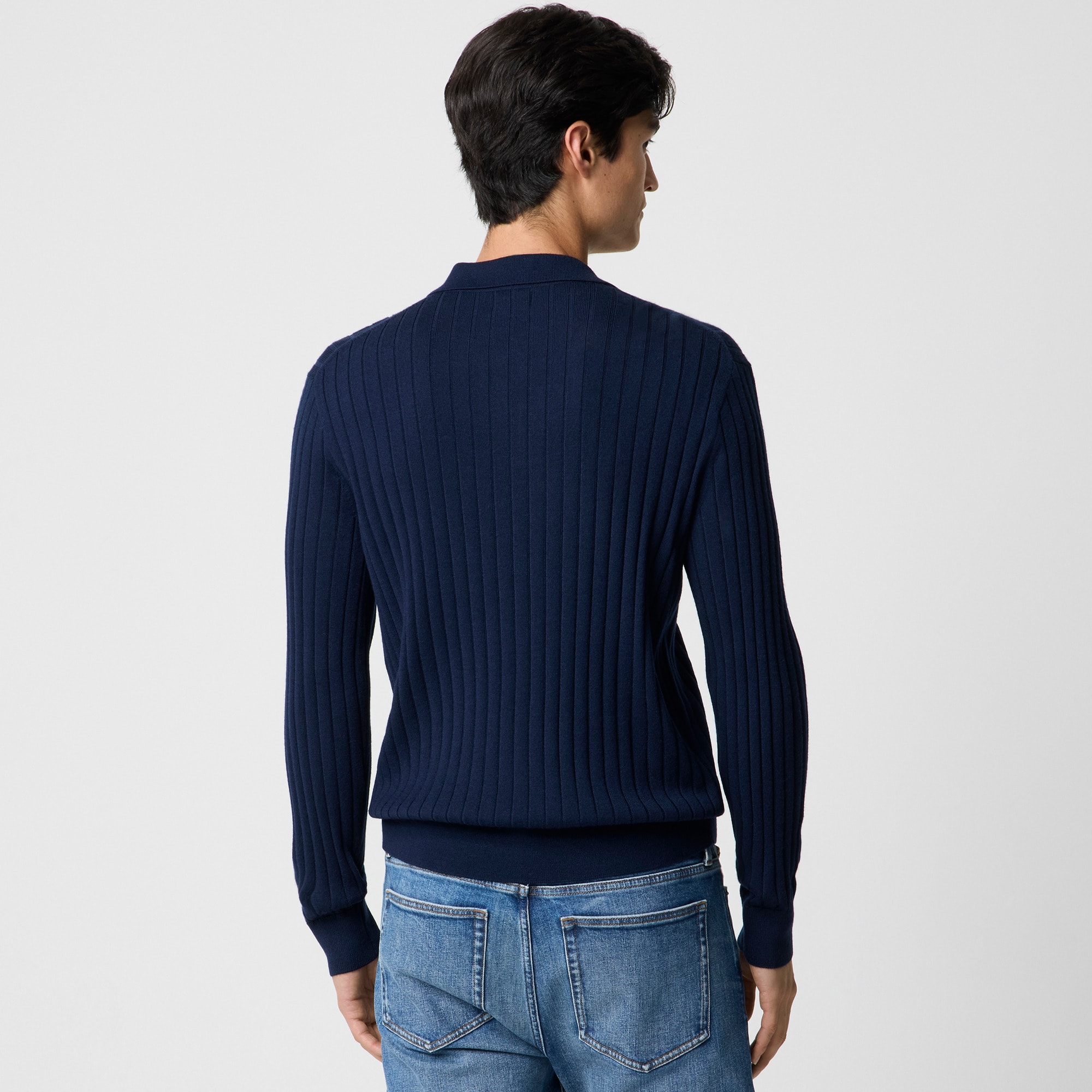 Long-sleeve merino wool-blend sweater-polo