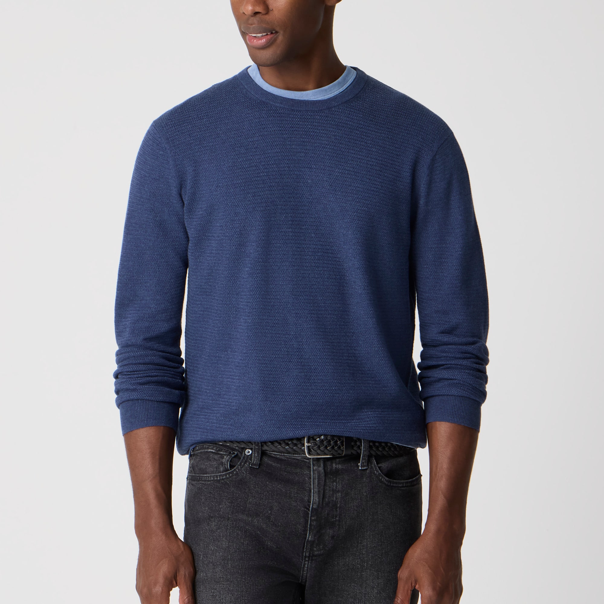 Long-sleeve basketweave crewneck sweater