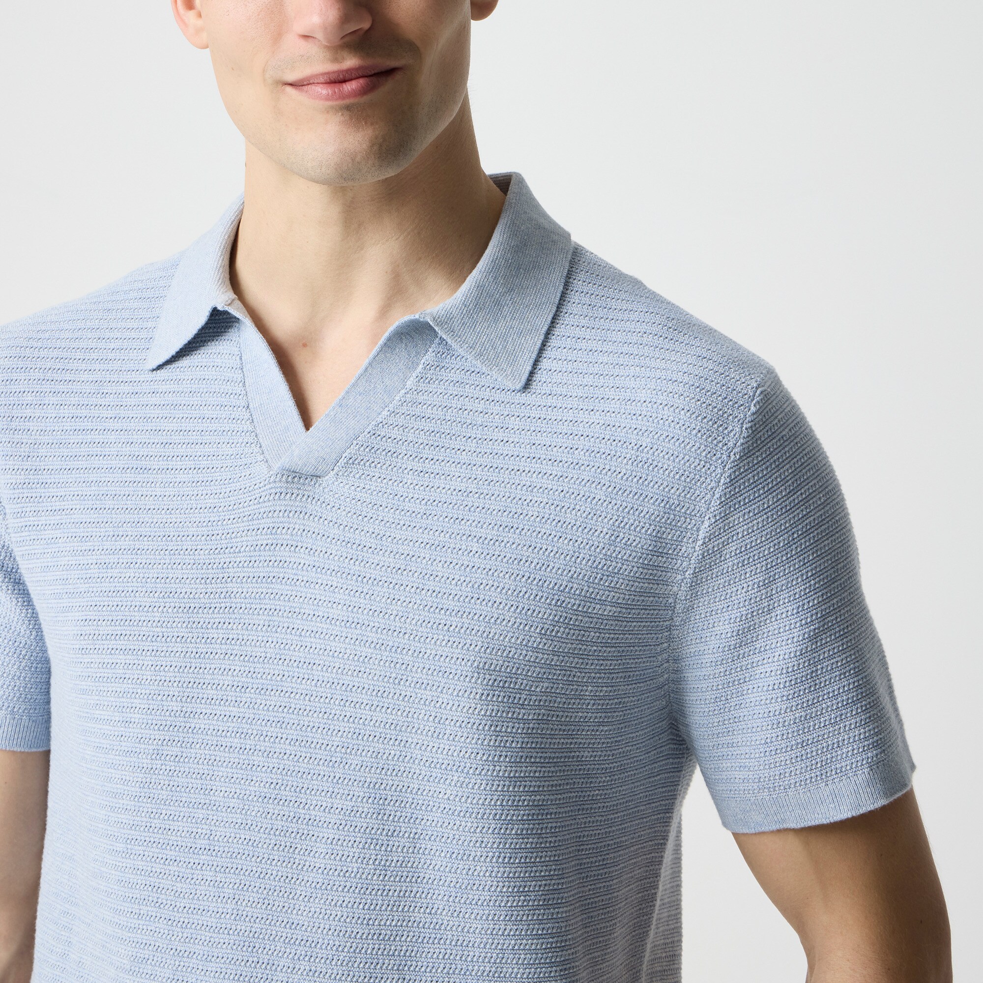 Textured johnny-collar sweater-polo
