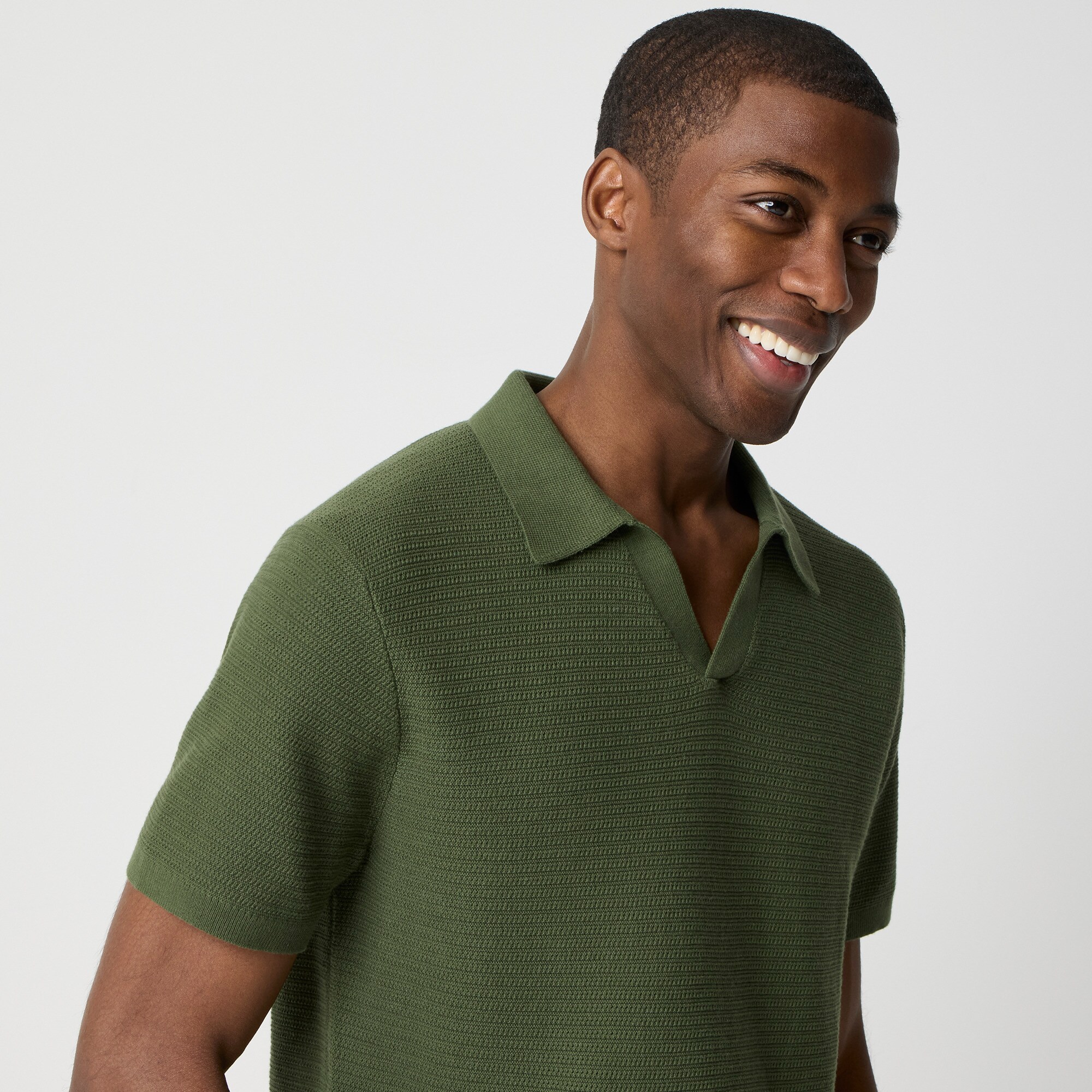 Textured johnny-collar sweater-polo