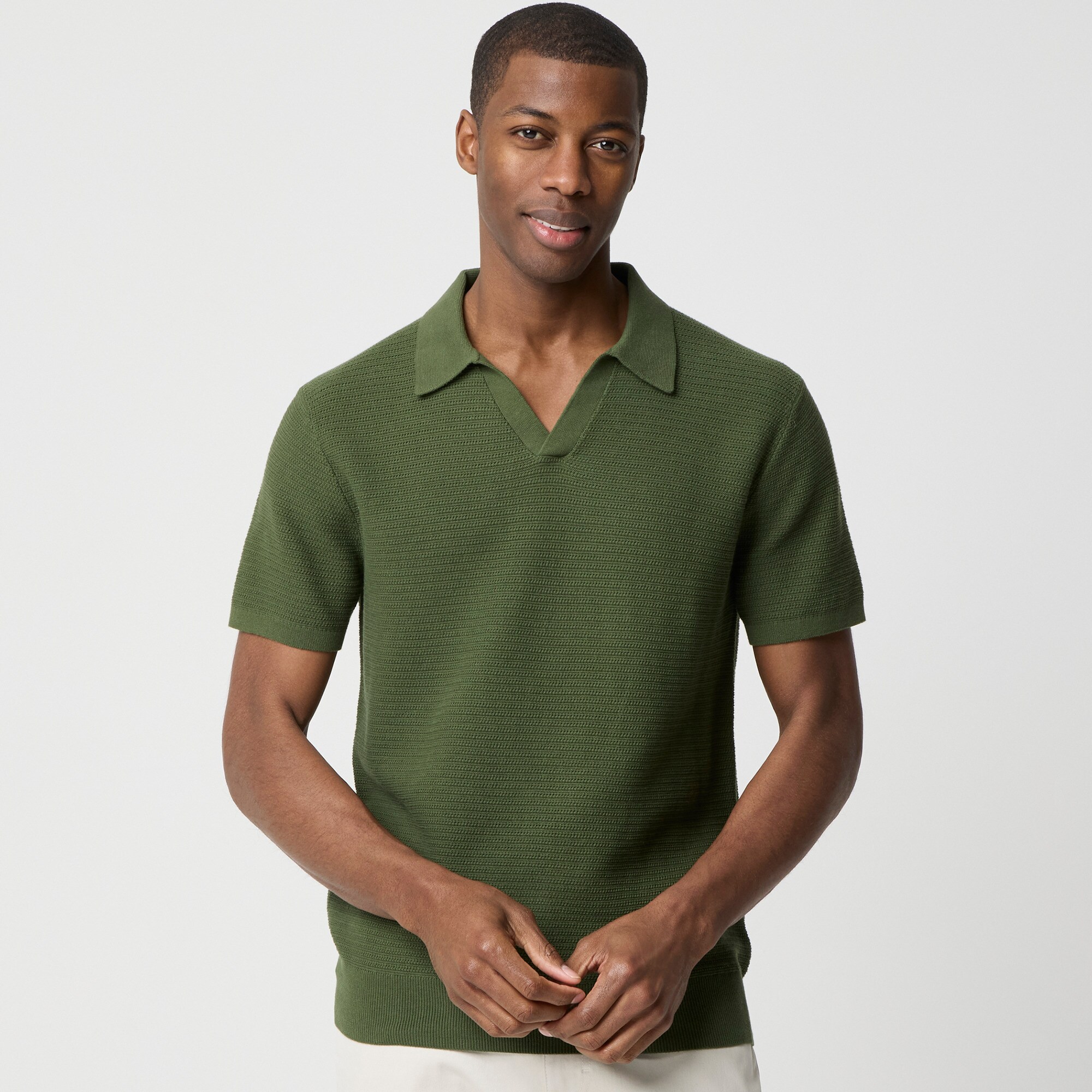 Textured johnny-collar sweater-polo