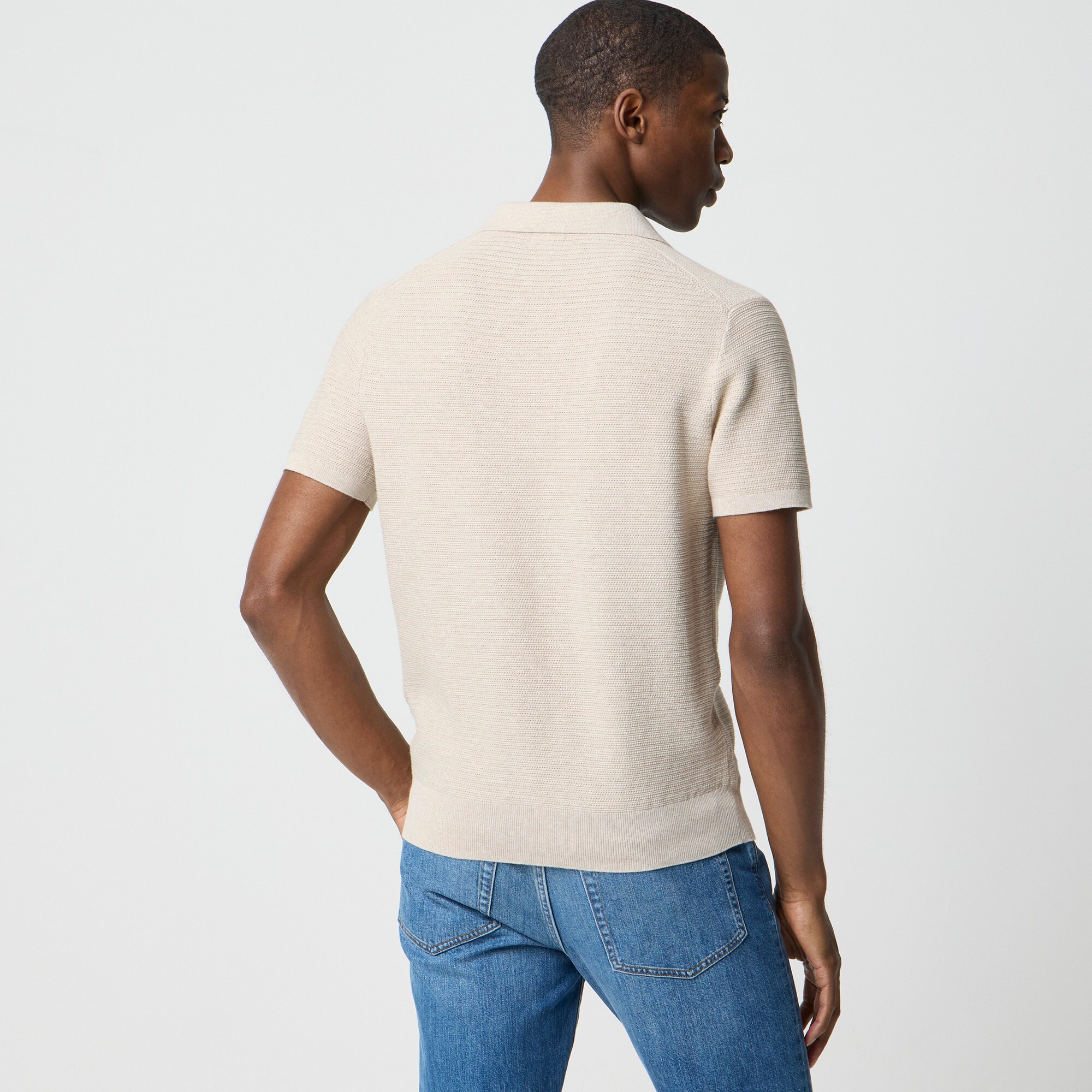 Textured johnny-collar sweater-polo