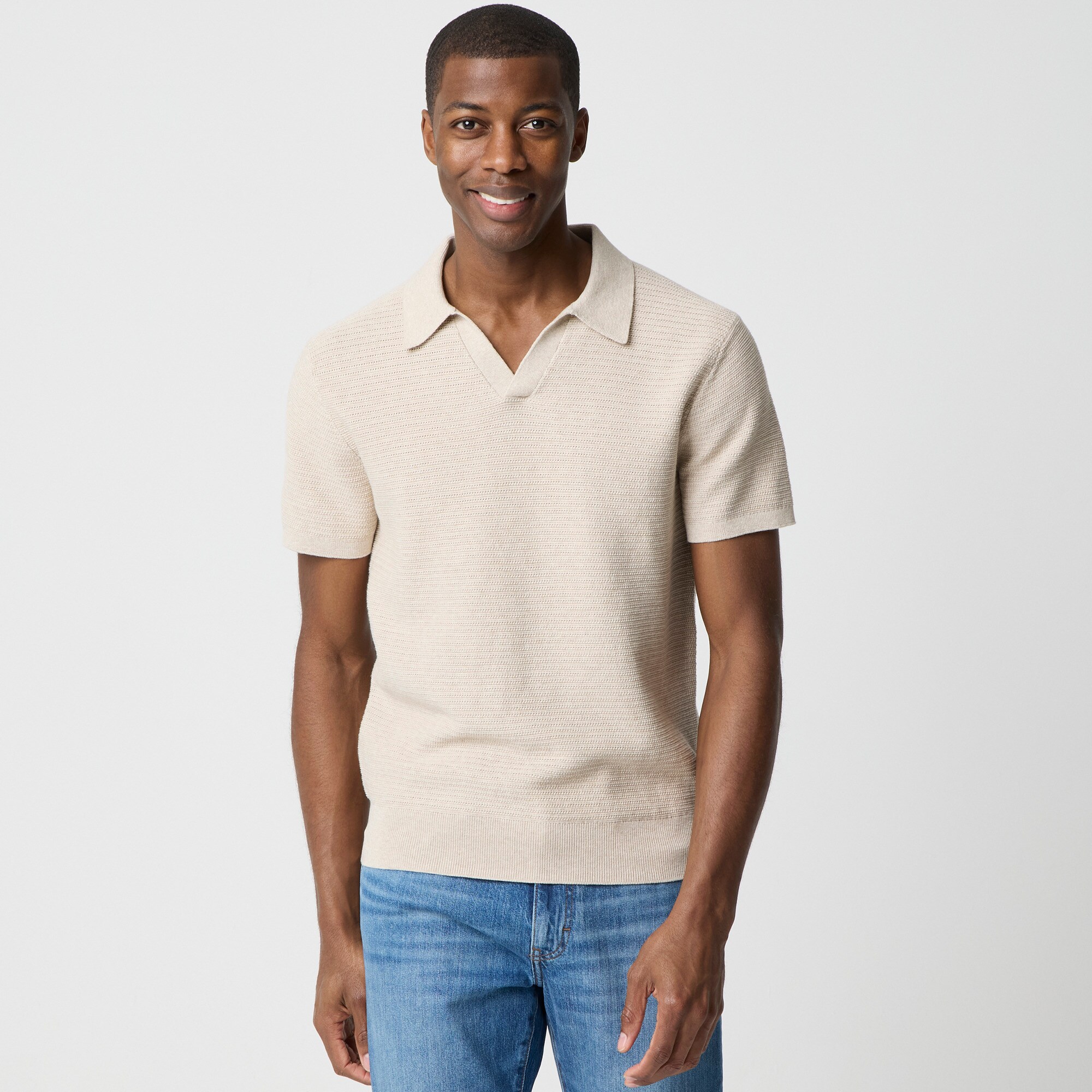 Textured johnny-collar sweater-polo