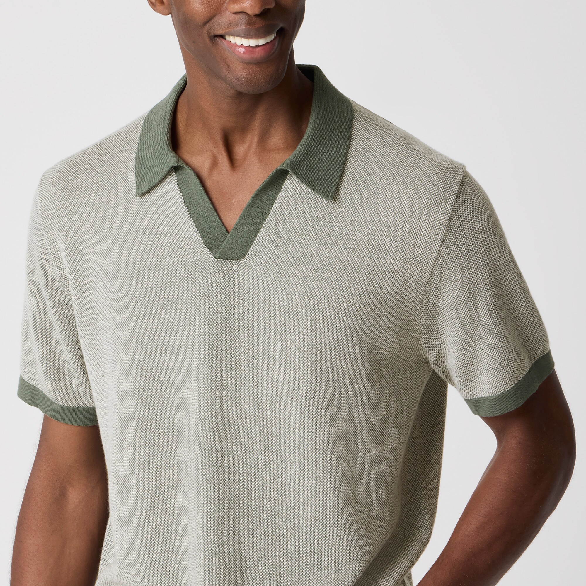 Merino wool-blend johnny-collar sweater-polo