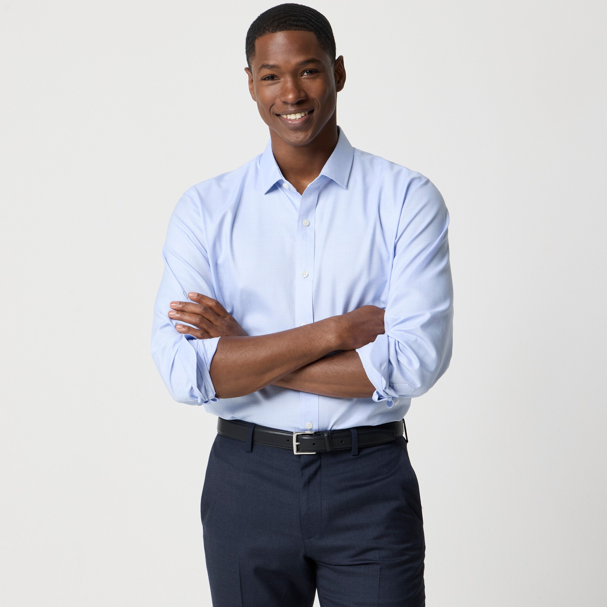 Men's Wrinkle-Free Dobby Dress Shirt (White Bright Peri, Size X-Small) J.Crew Factory