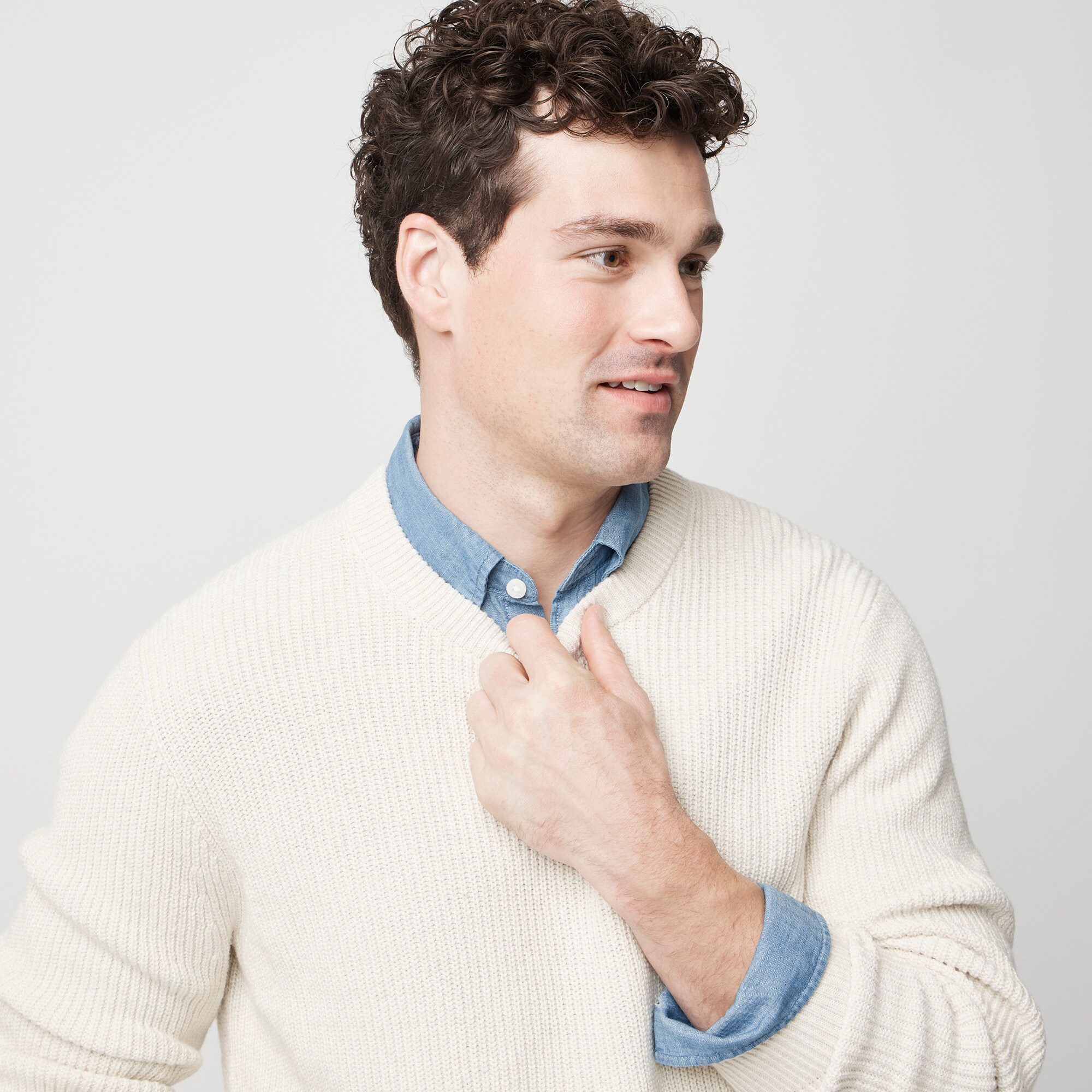 Shaker-stitch crewneck sweater