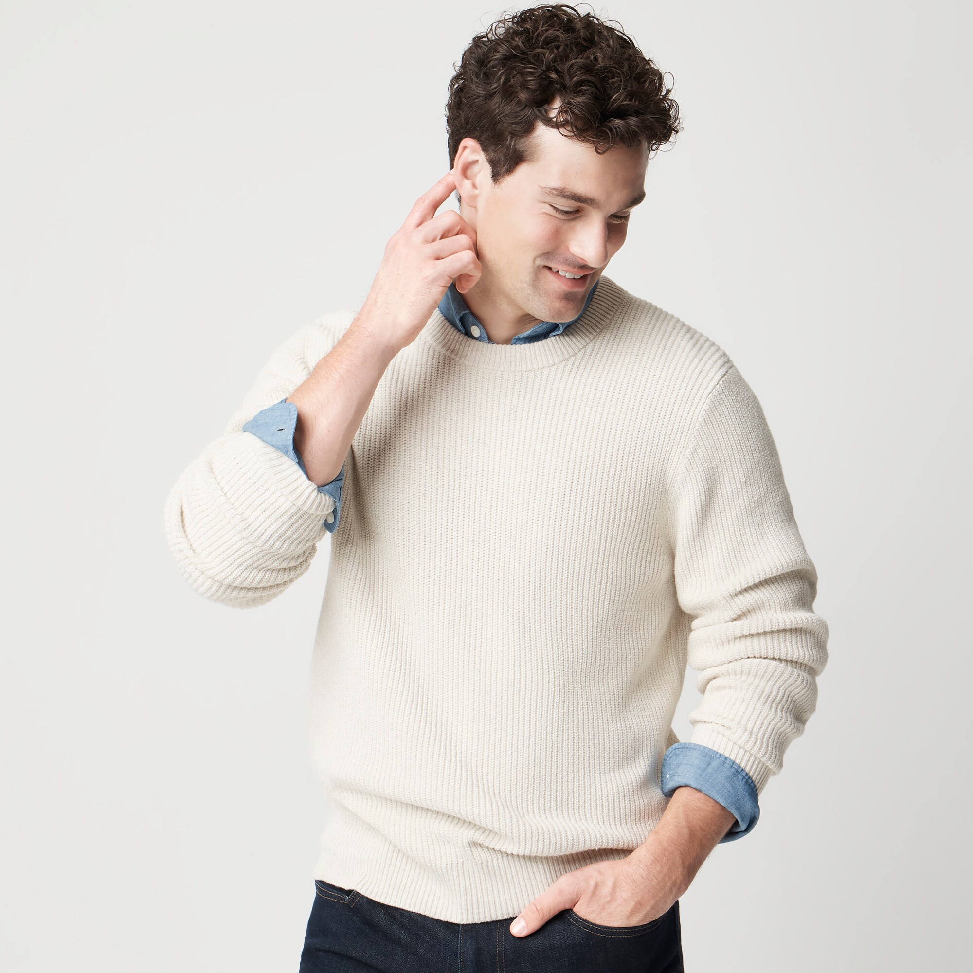Shaker-stitch crewneck sweater