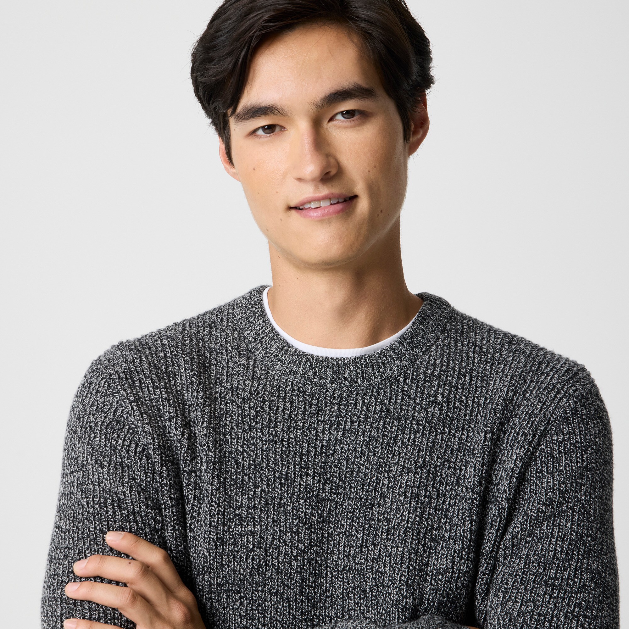 Marled shaker-stitch crewneck sweater