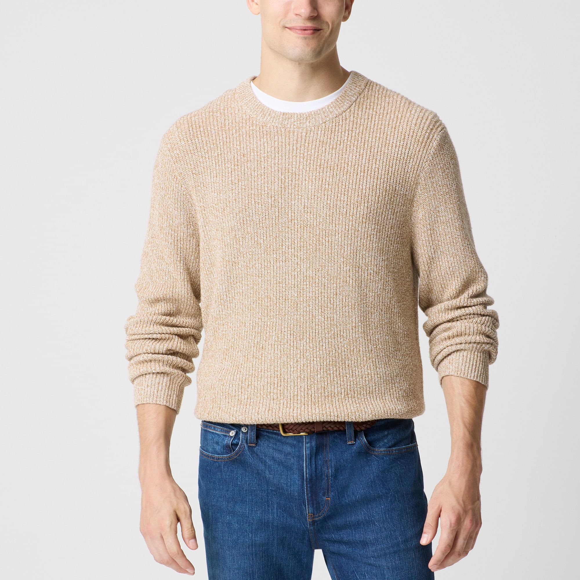 Marled Shaker-stitch Crewneck Sweater For Men | Factory