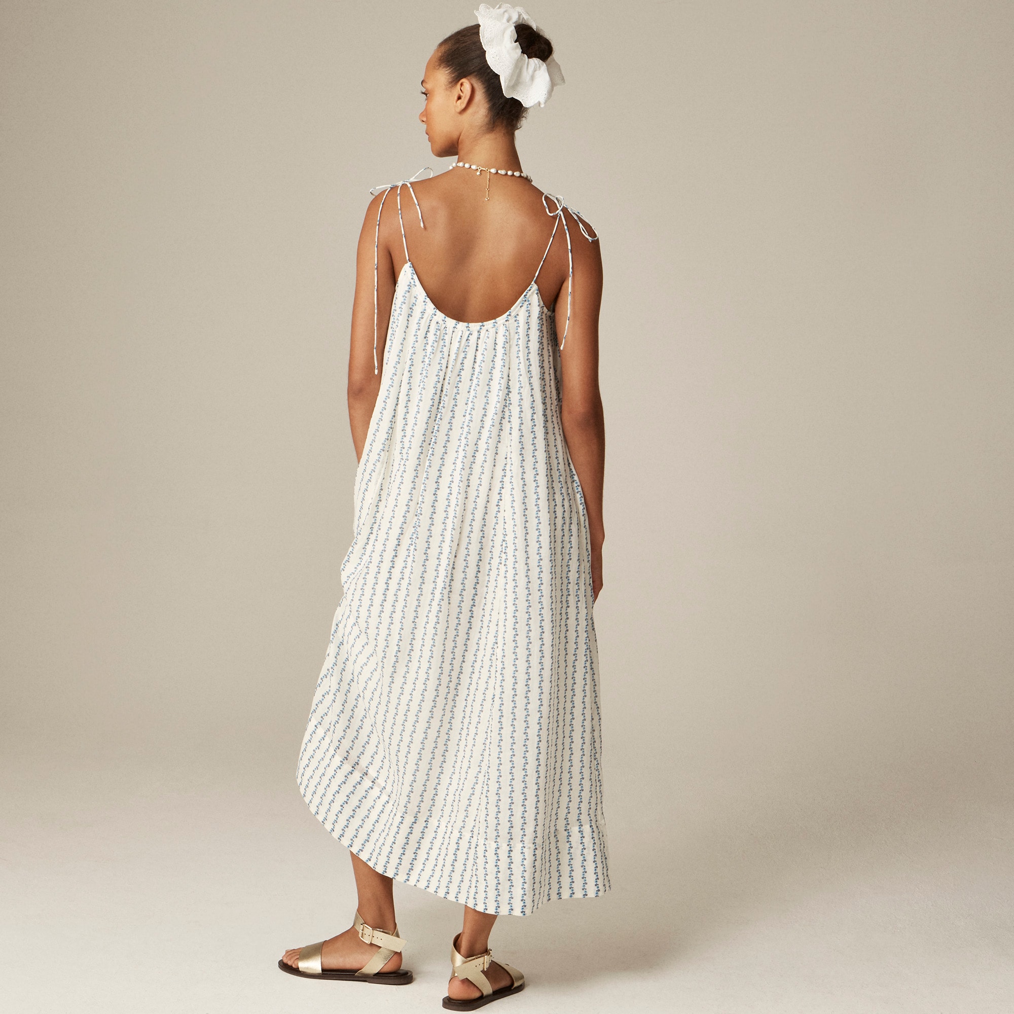 Floaty tie-shoulder dress in floral-print ramie