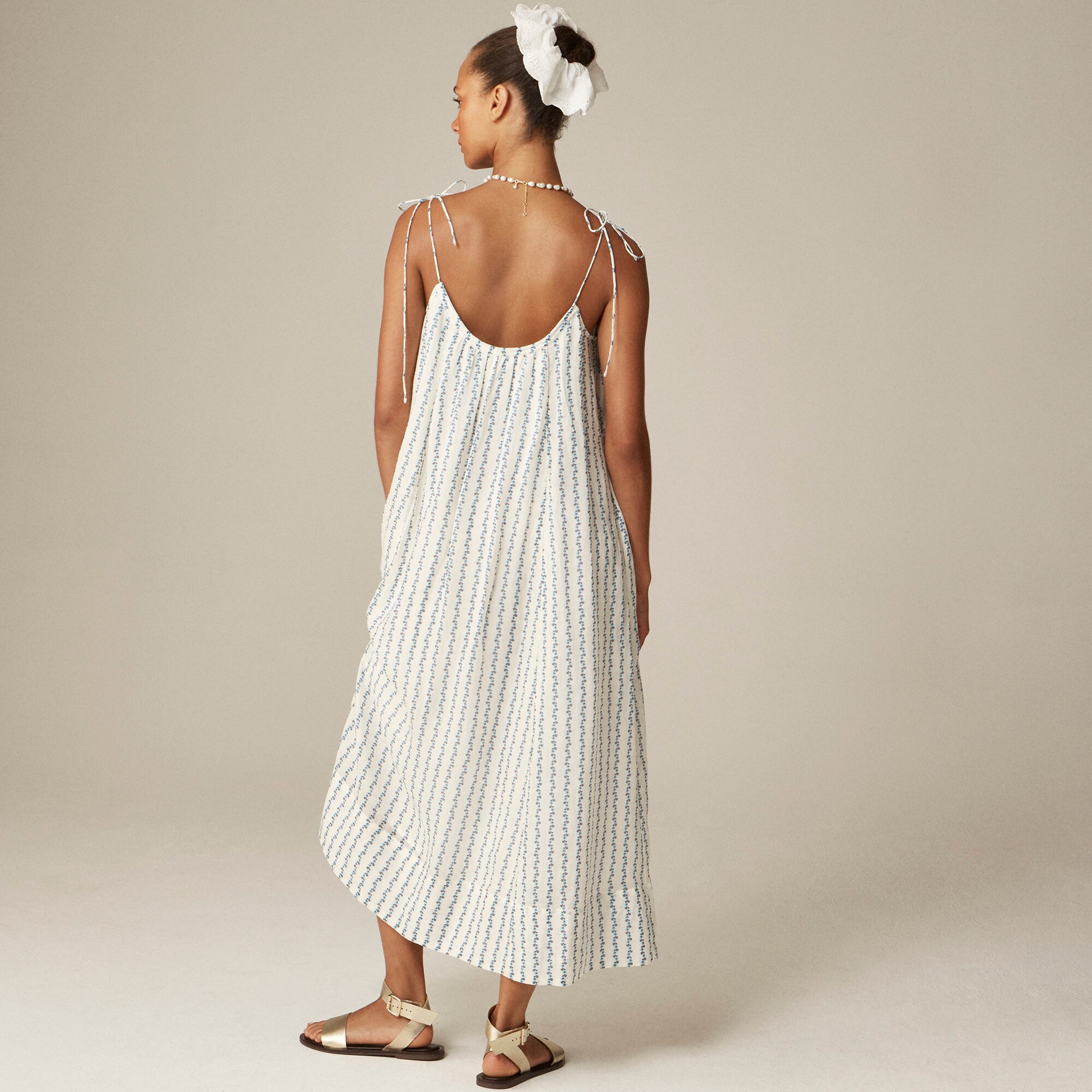 Floaty tie-shoulder dress in floral-print ramie