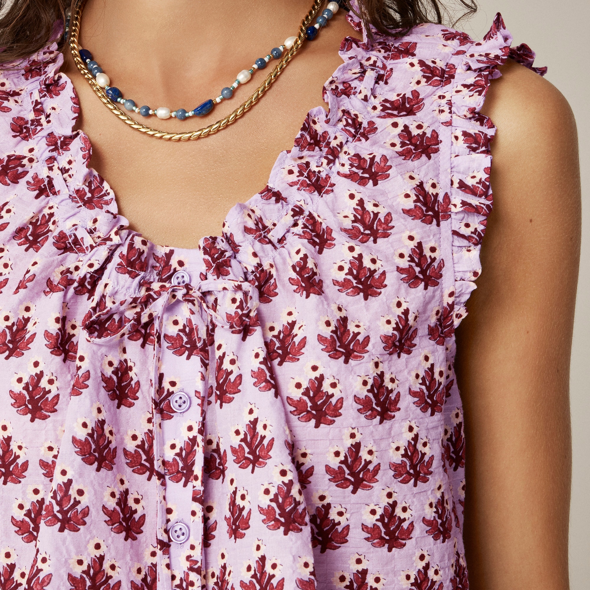 Ruffle-trim button-up top in block print - image 4