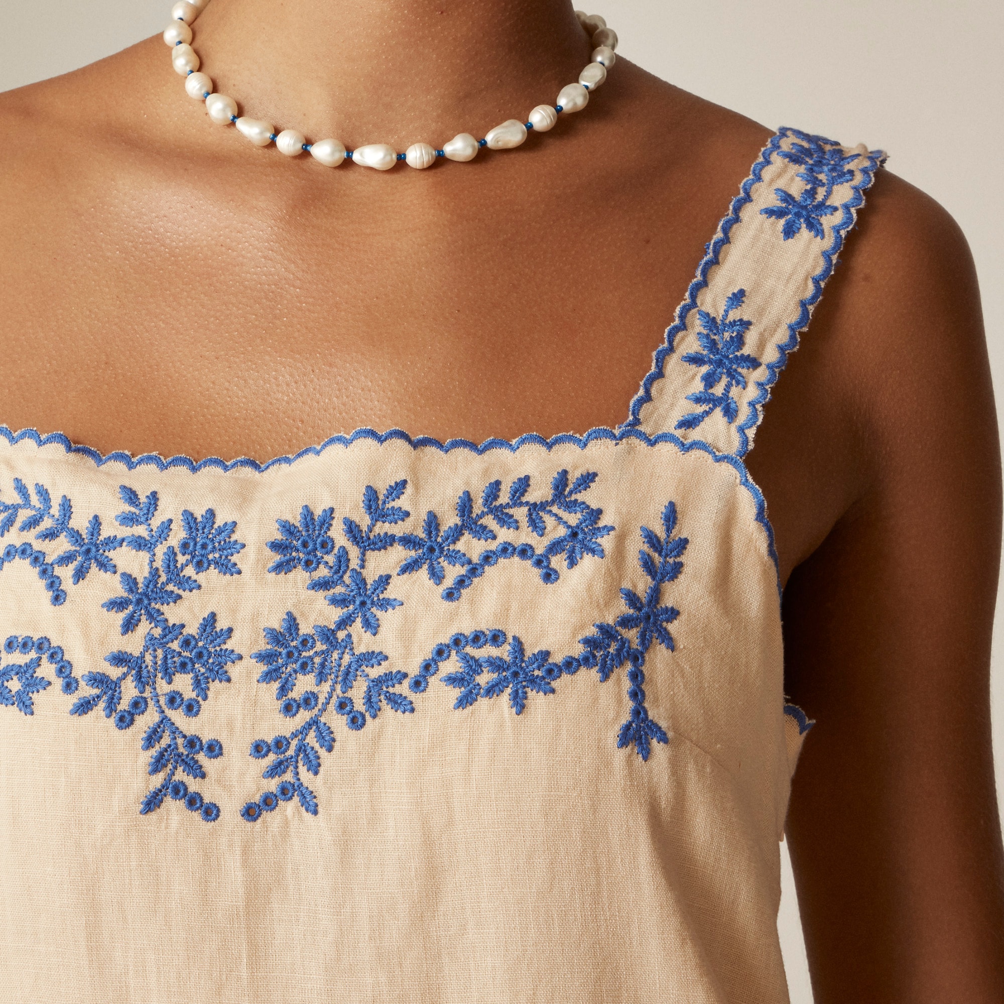 Embroidered linen shift dress