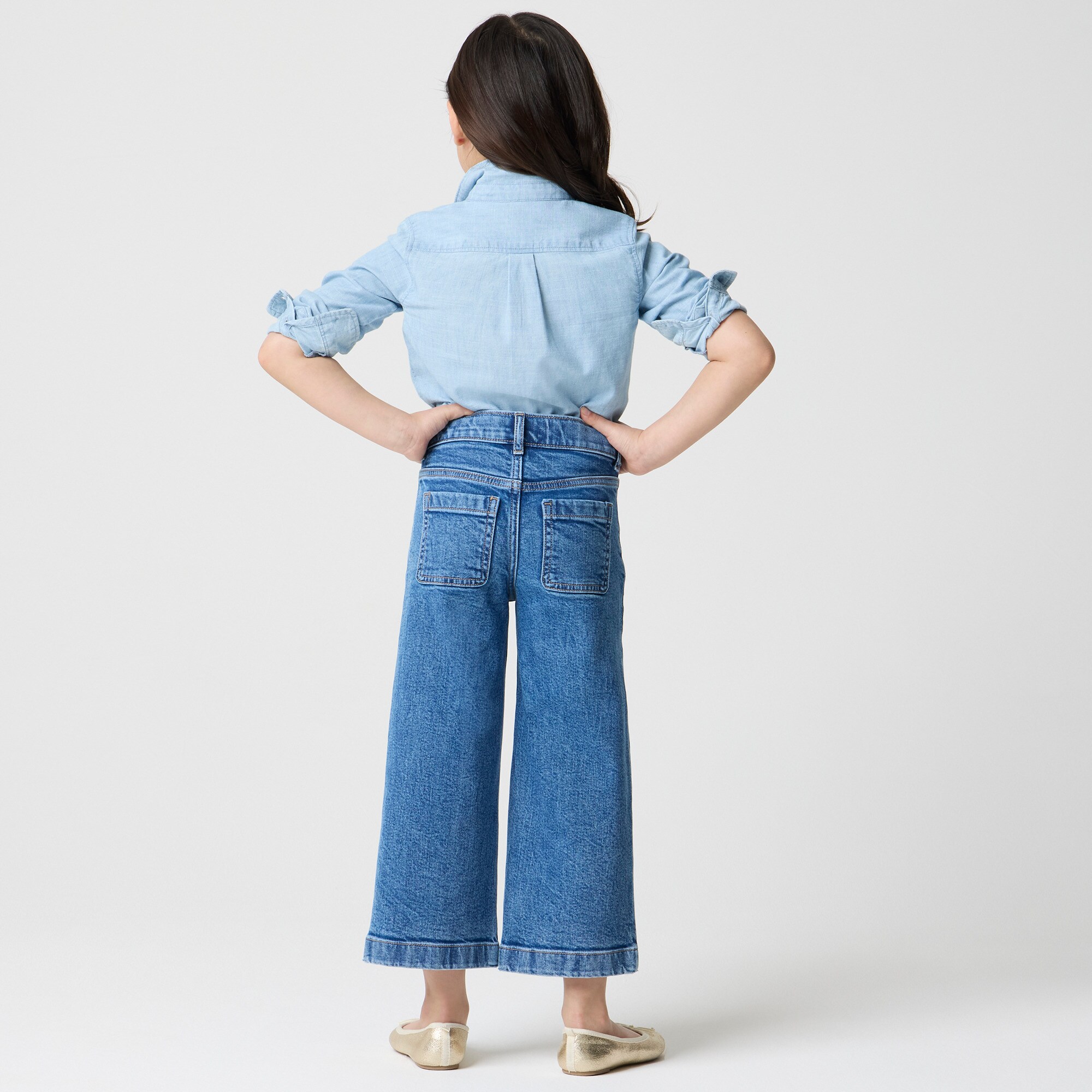 Girls' wide-leg patch-pocket jean