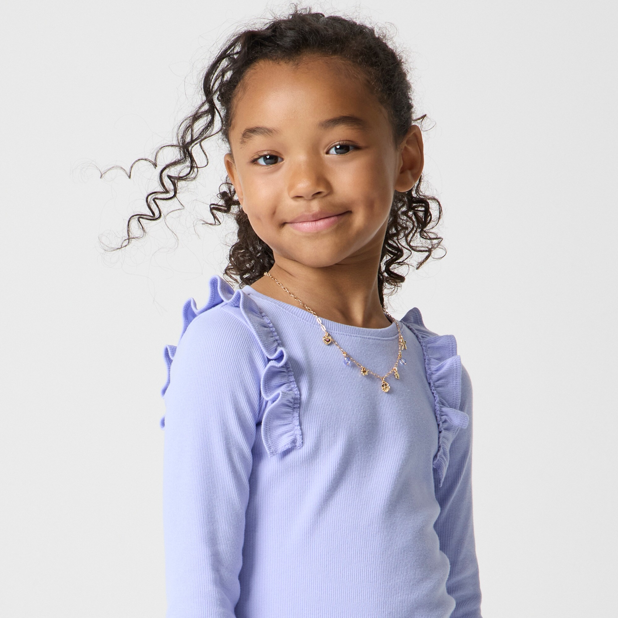 Girls' long-sleeve ruffle tee