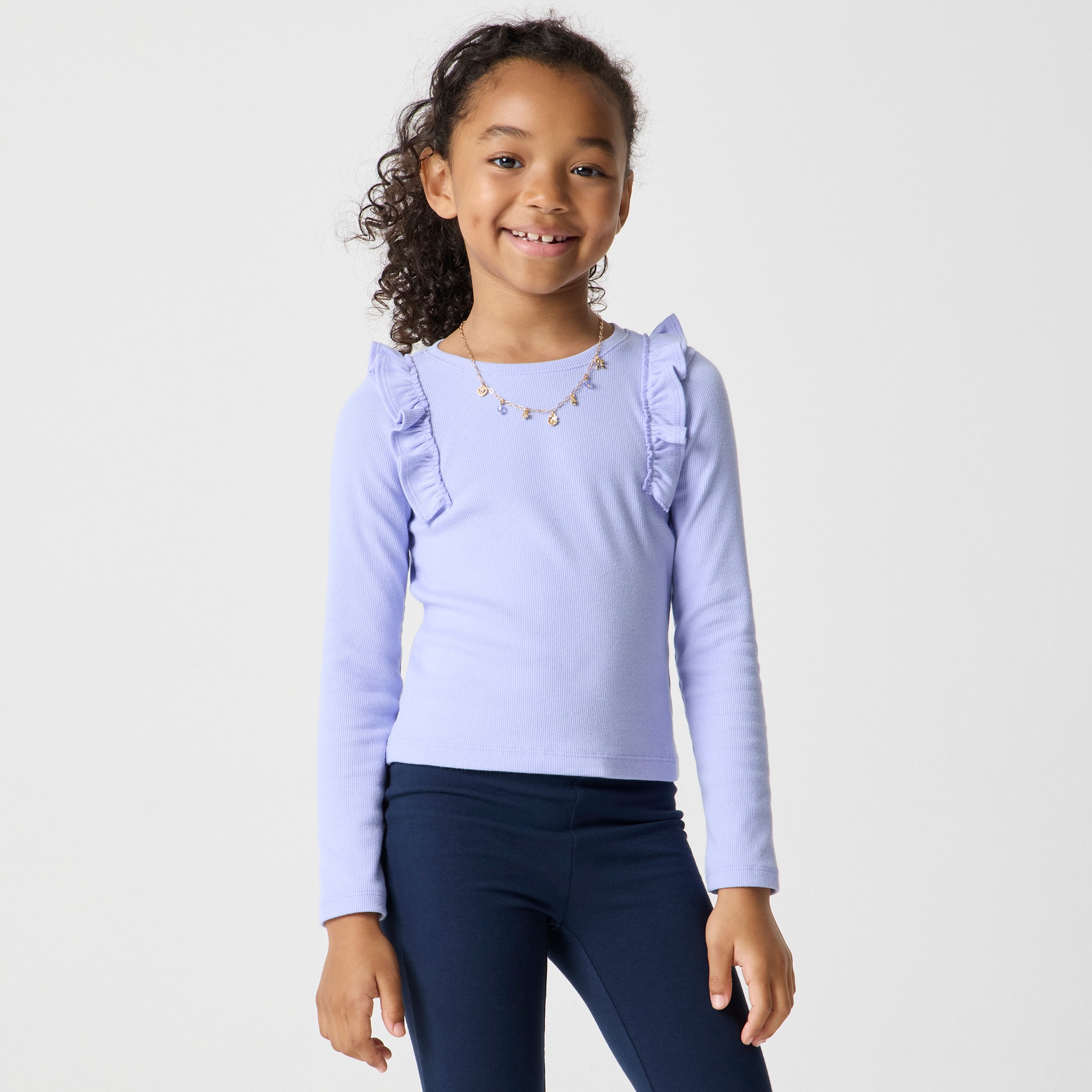 Girls' long-sleeve ruffle tee