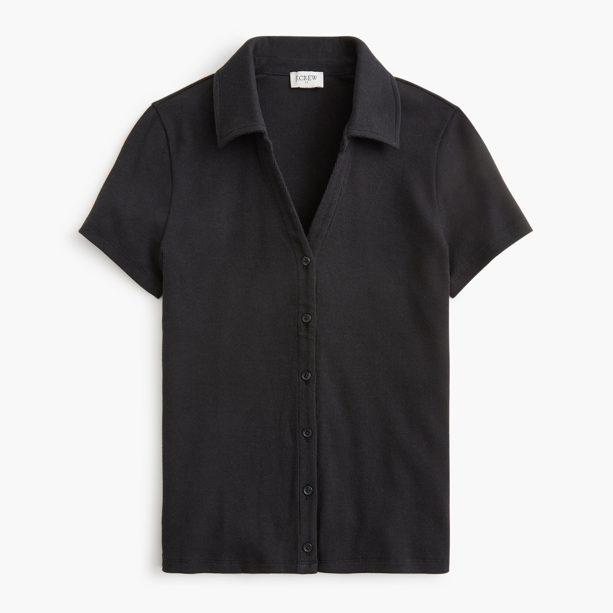 ribbed button-up polo top for women
