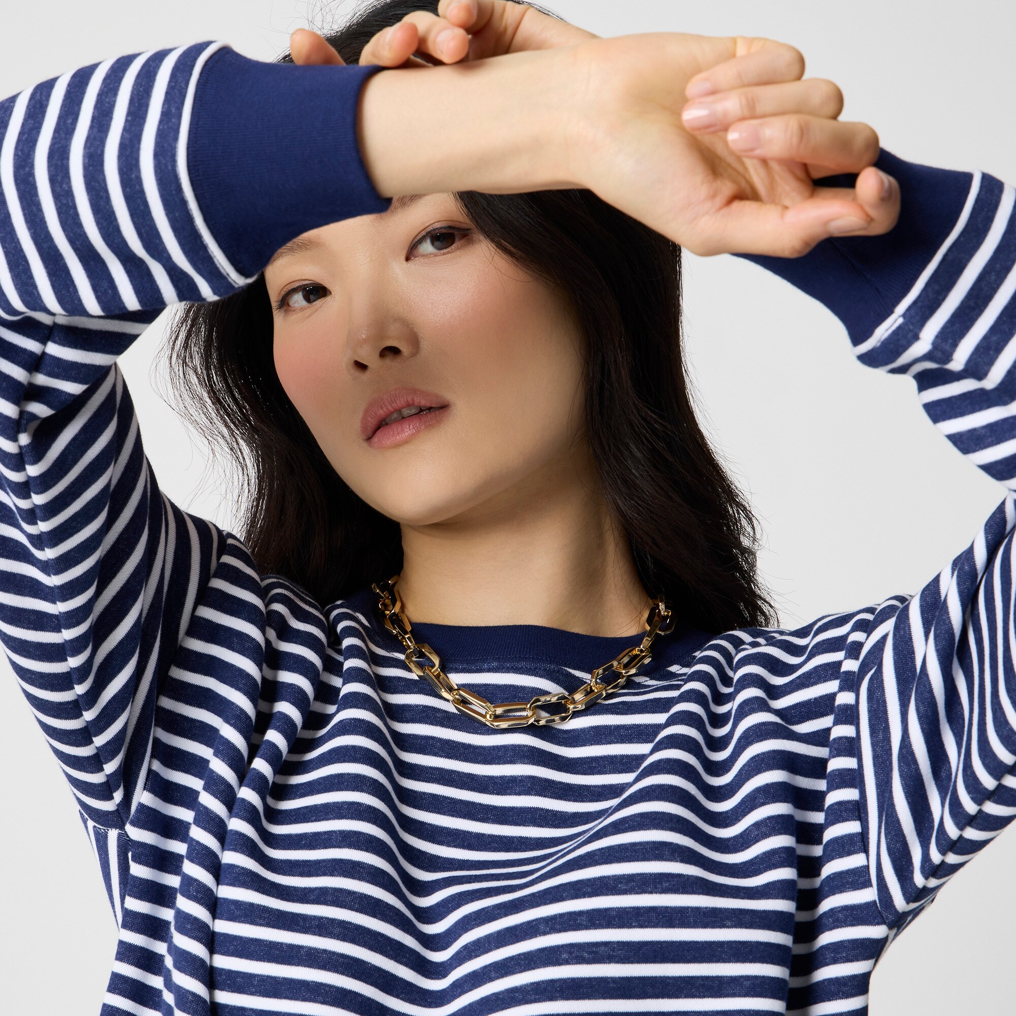 Striped crewneck pullover sweatshirt