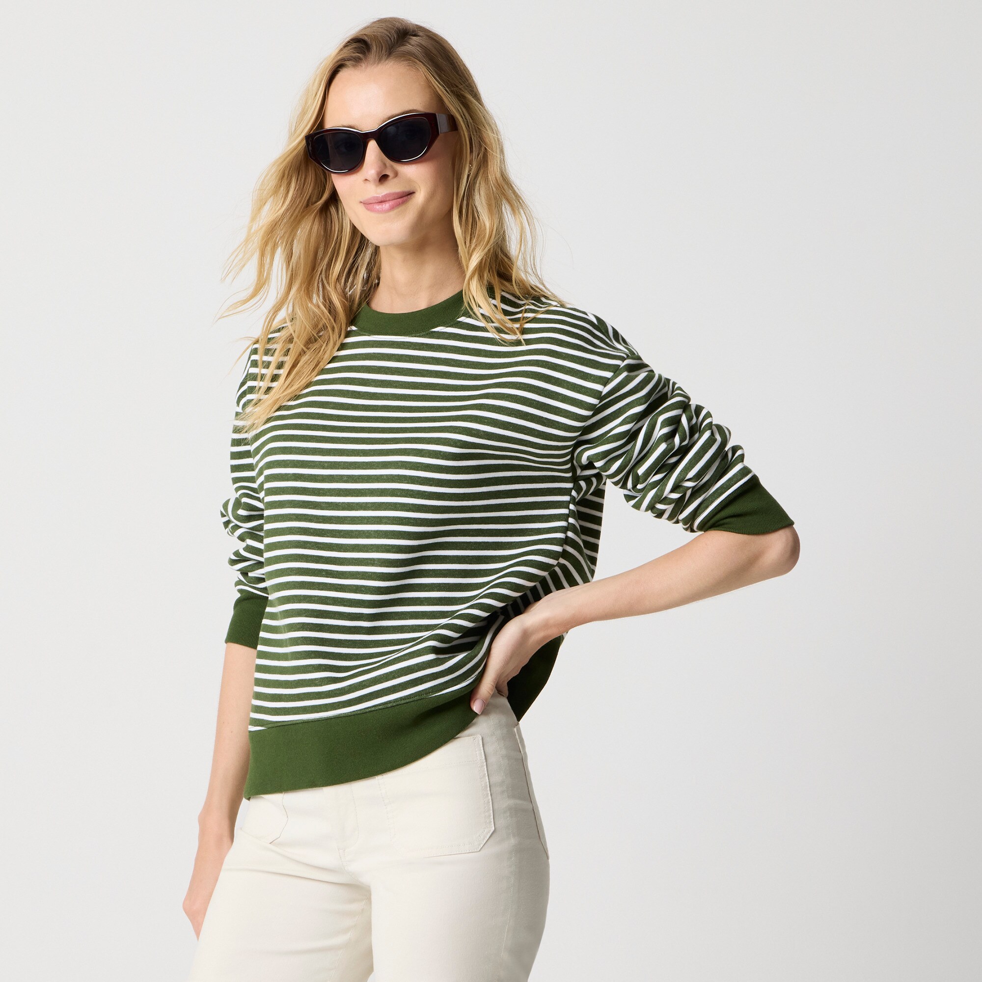 Striped crewneck pullover sweatshirt