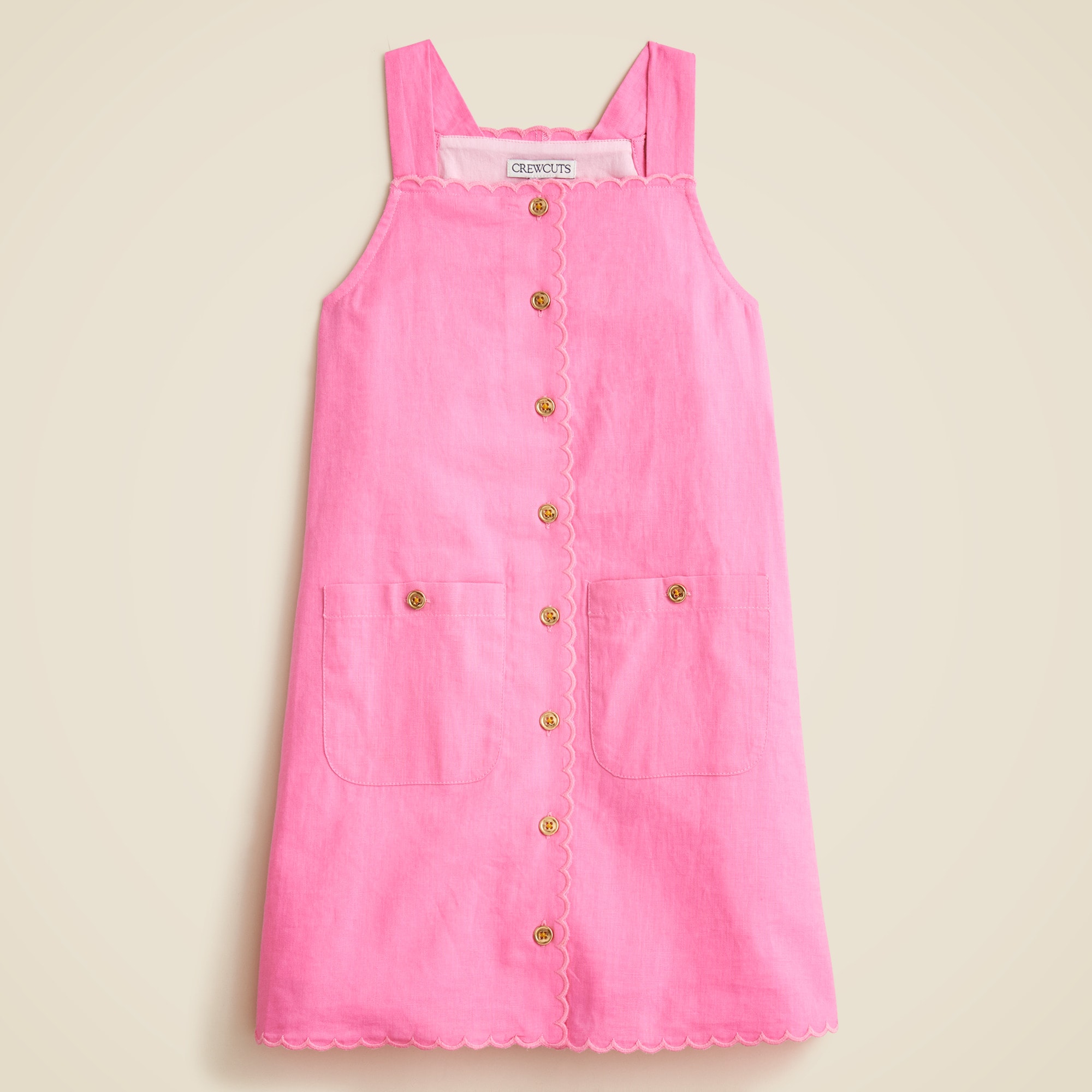 girls Girls' scallop-trim dress in linen-cotton blend