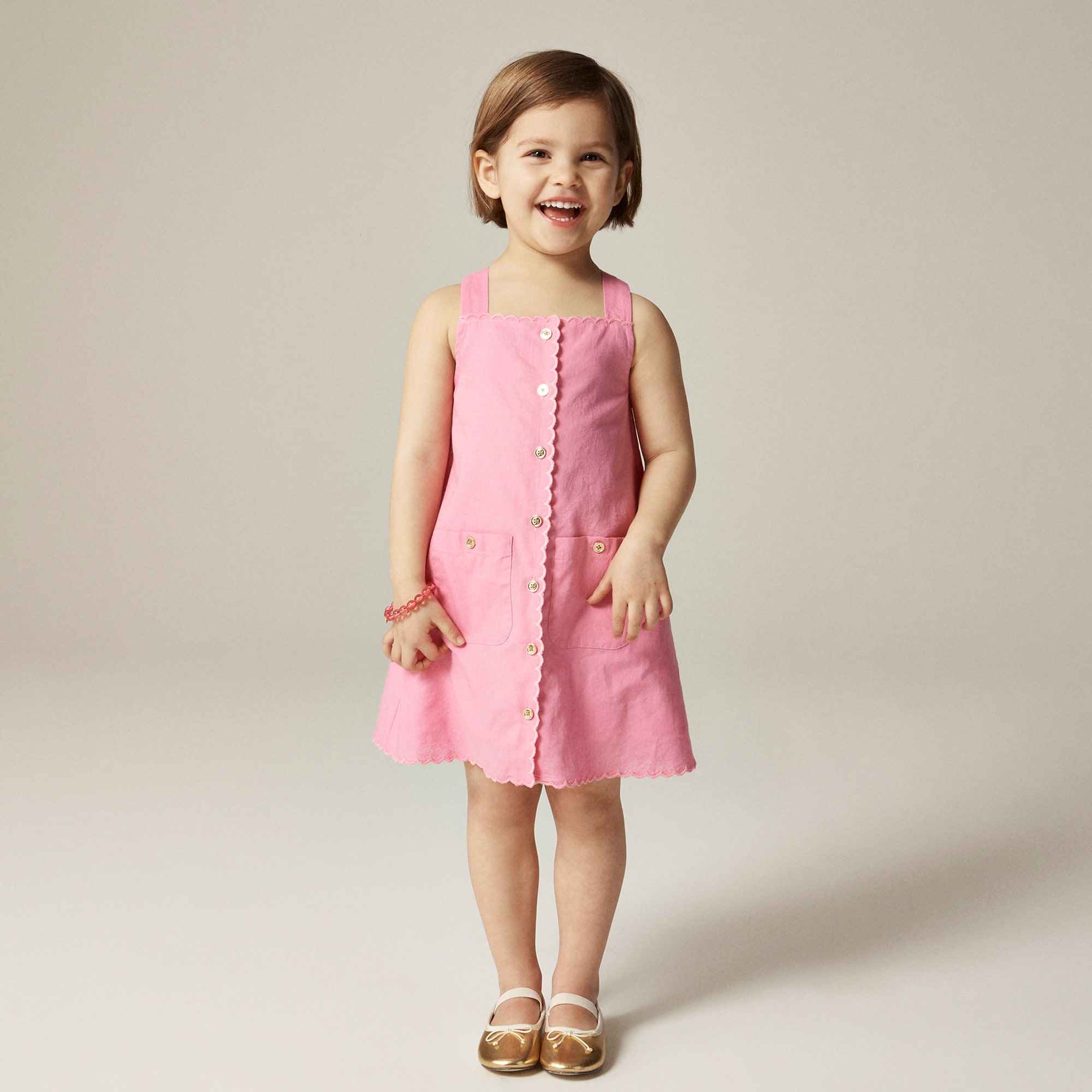 girls Girls' scallop-trim dress in linen-cotton blend
