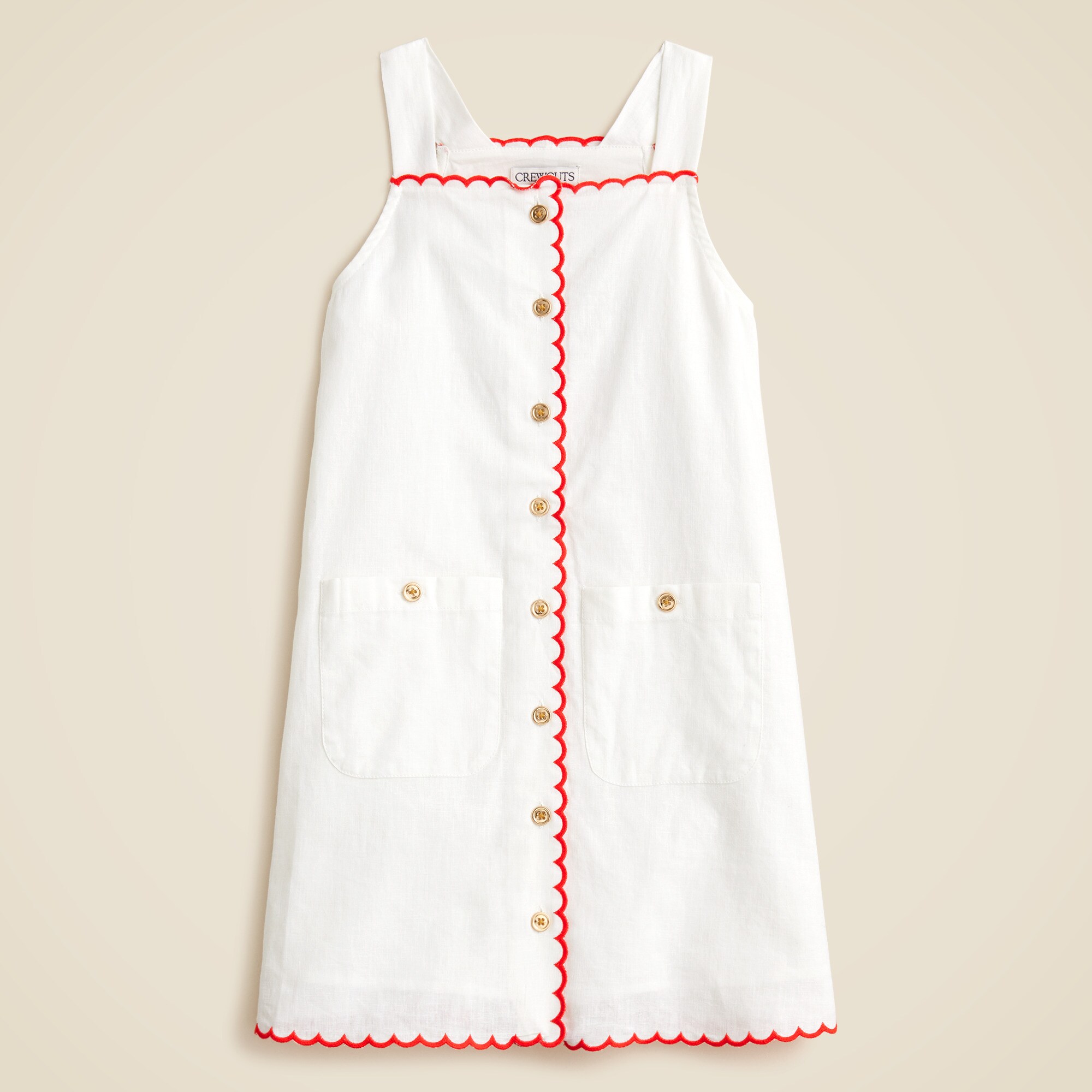girls Girls' scallop-trim dress in linen-cotton blend