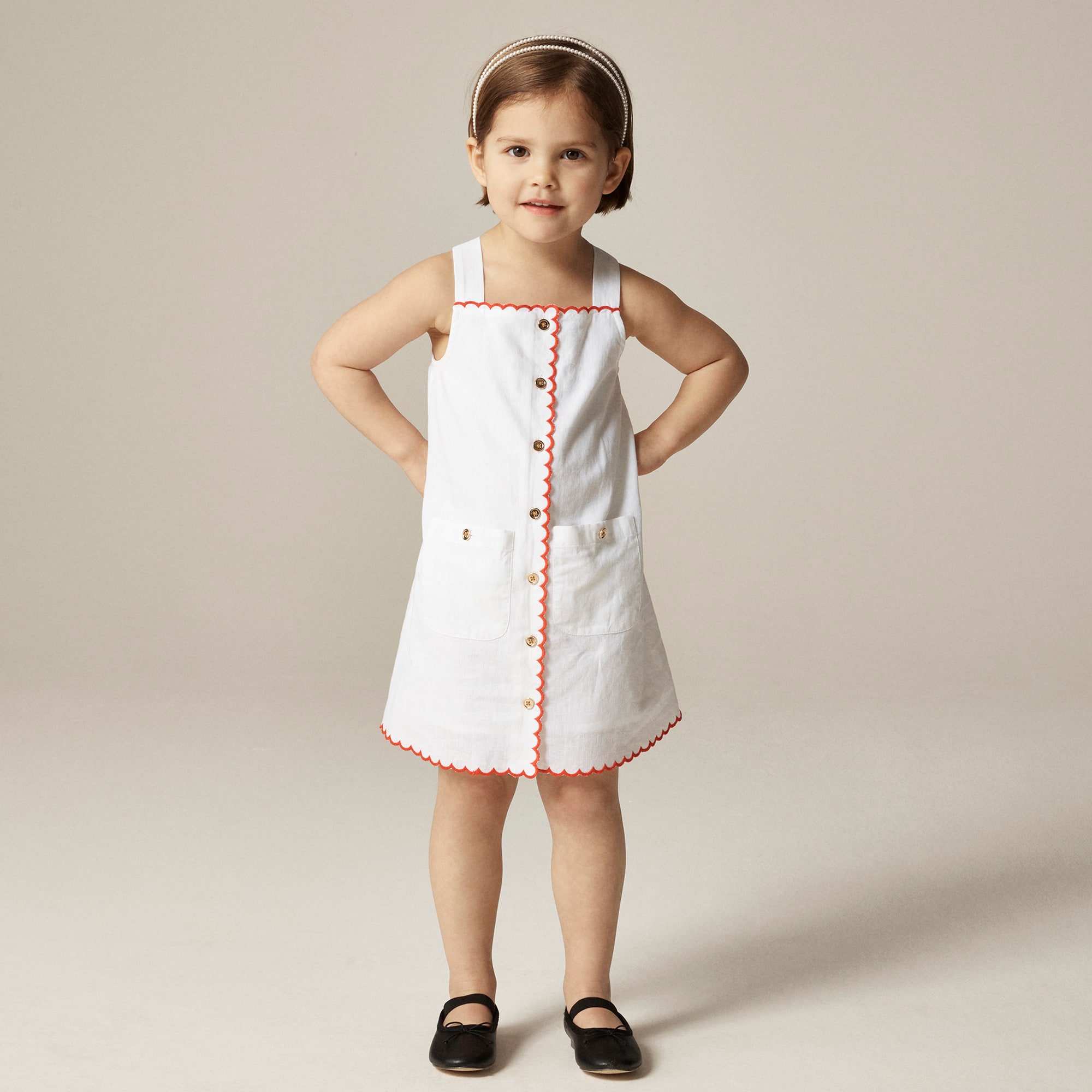girls Girls' scallop-trim dress in linen-cotton blend