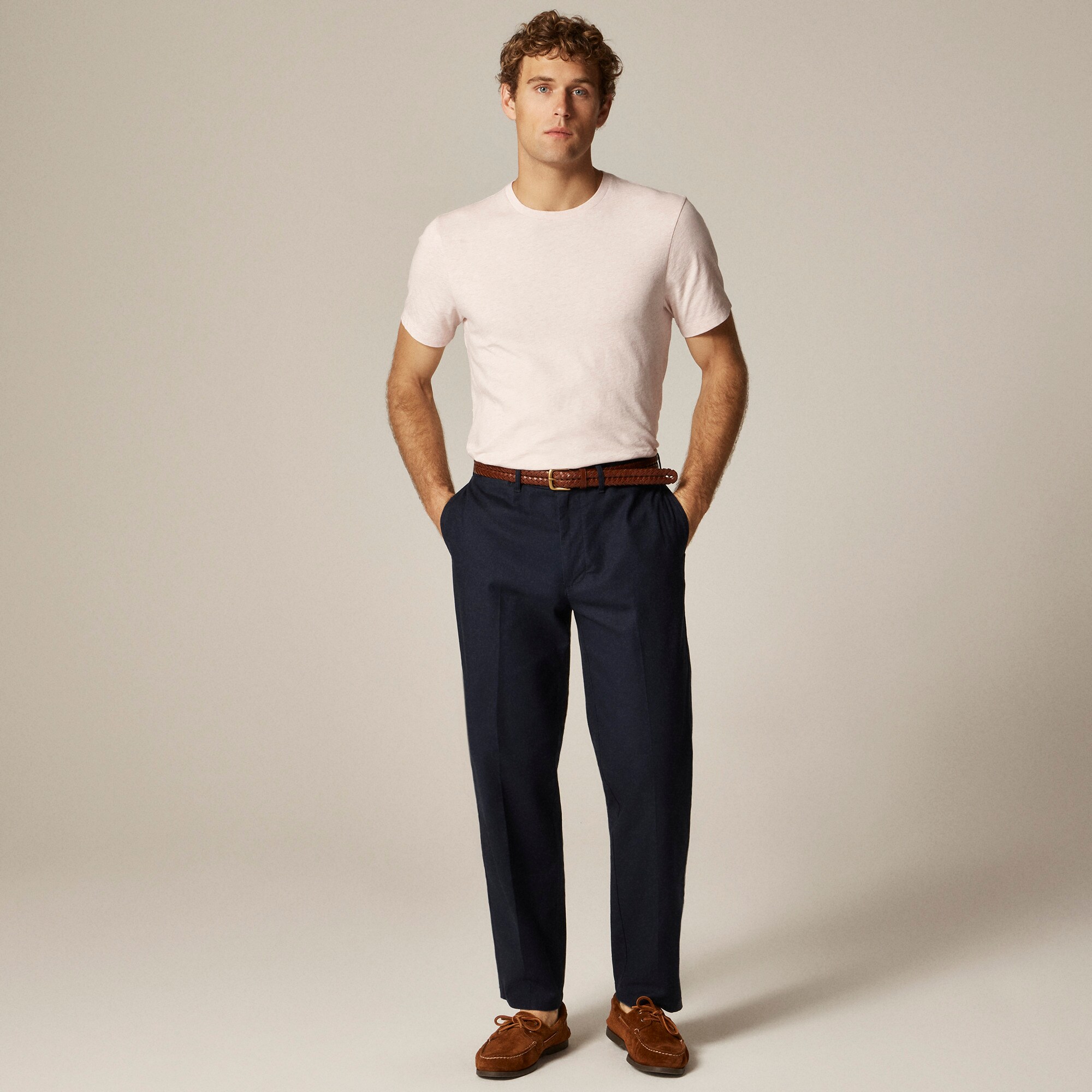 Straight-fit Creased Stretch Cotton-blend Twill Trouser For Men