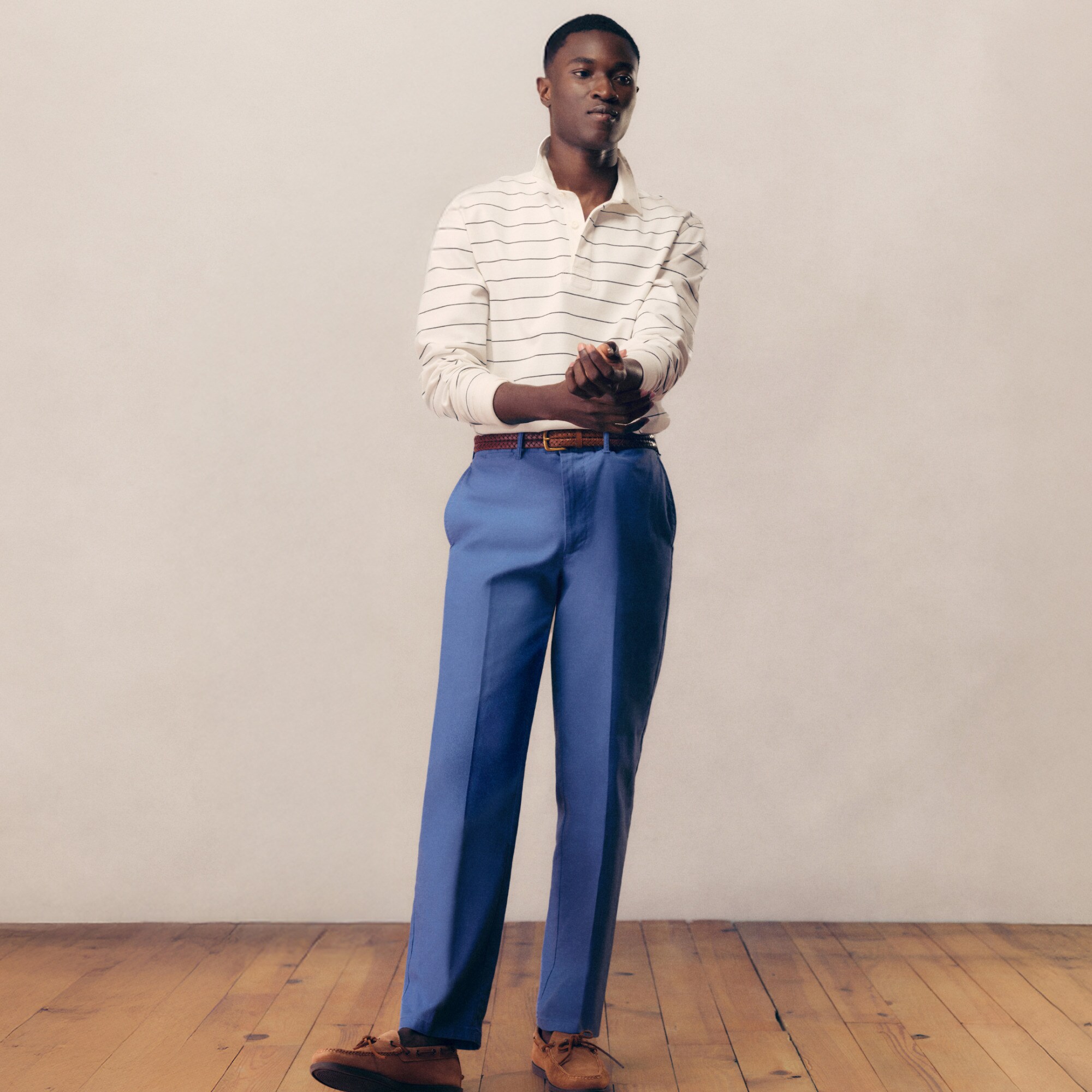Straight-fit creased stretch cotton-blend twill trouser
