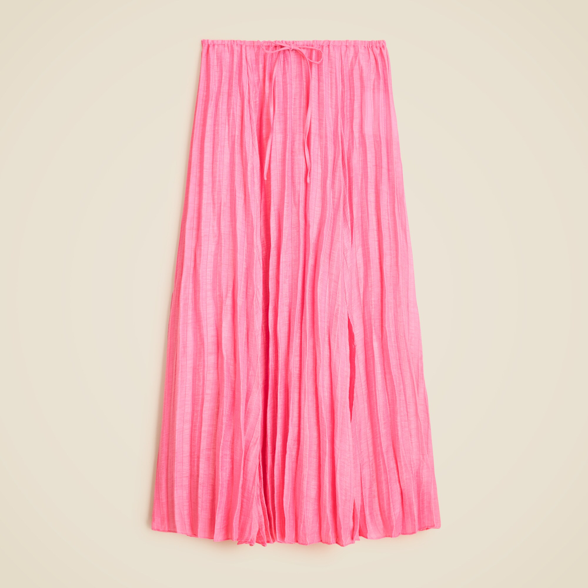 Pleated drawstring maxi skirt in linen blend