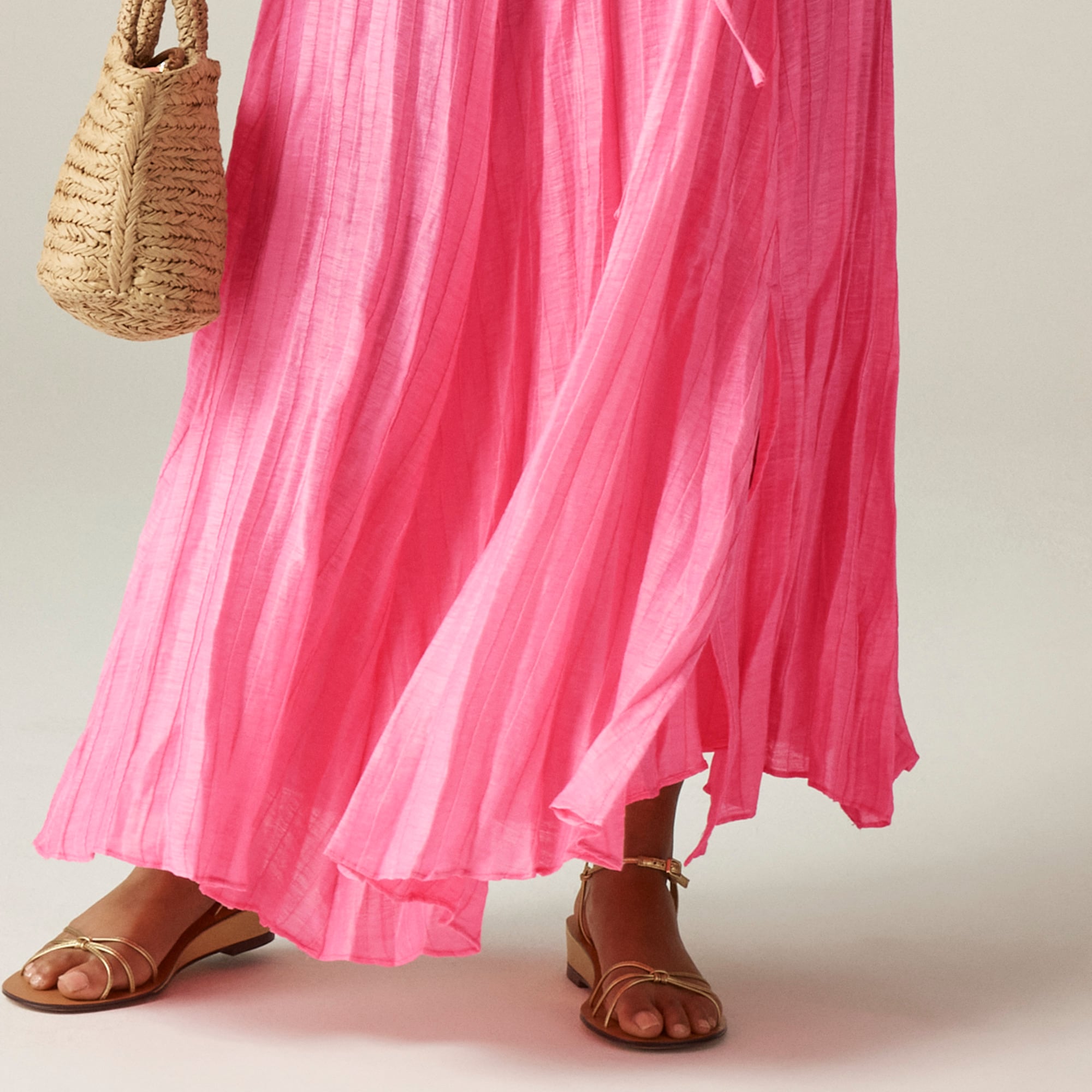 Pleated drawstring maxi skirt in linen blend
