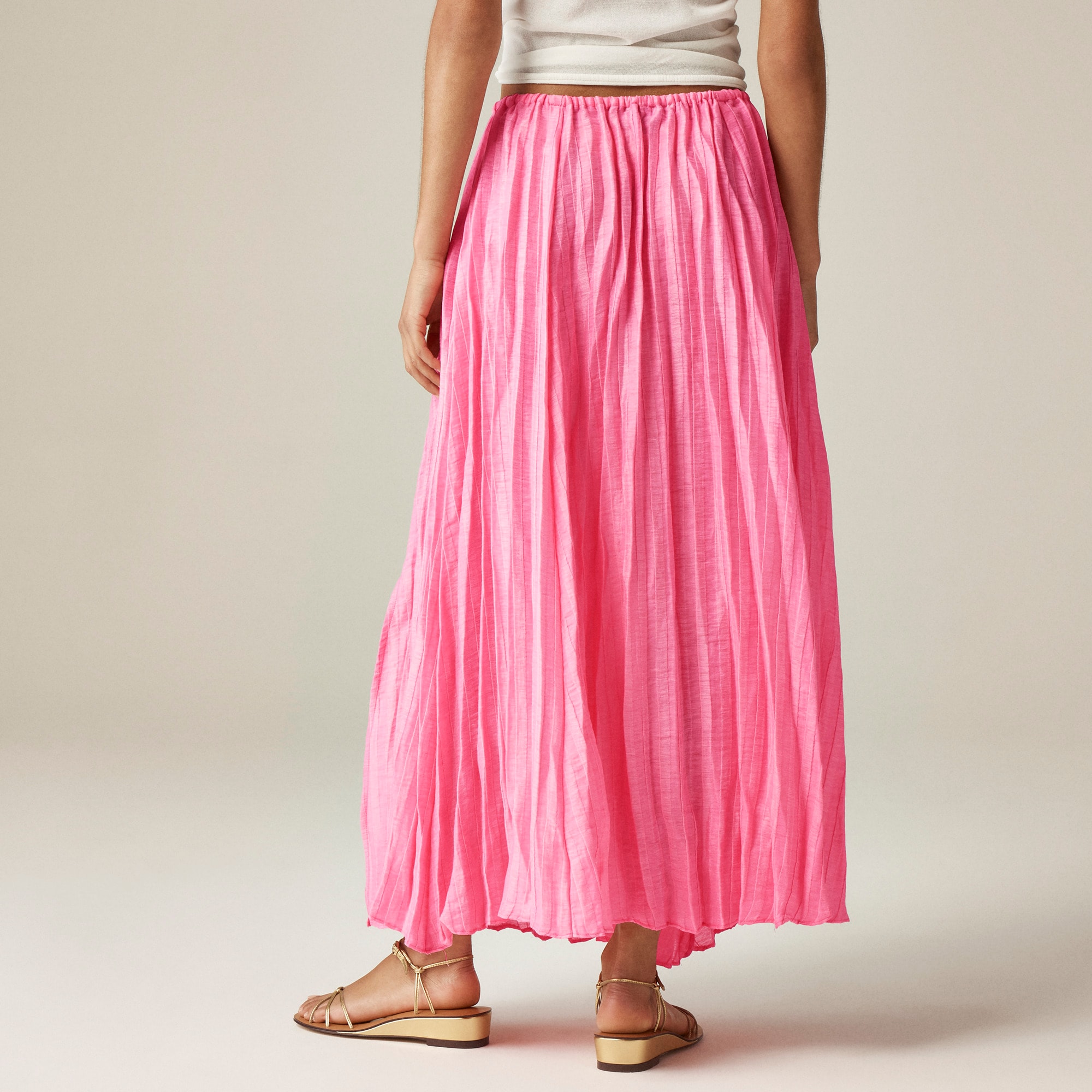 Pleated drawstring maxi skirt in linen blend