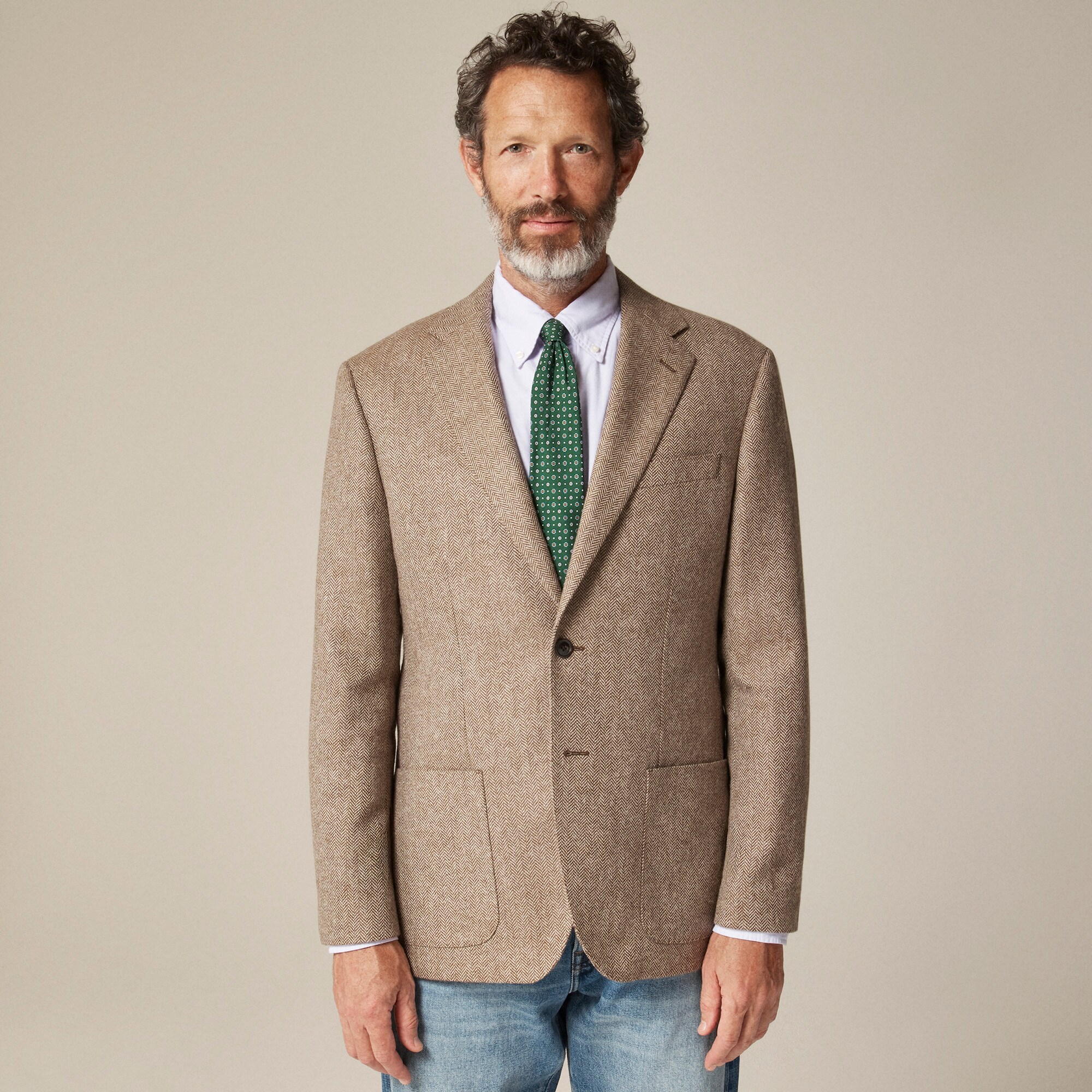Blazer in English cotton-wool blend herringbone