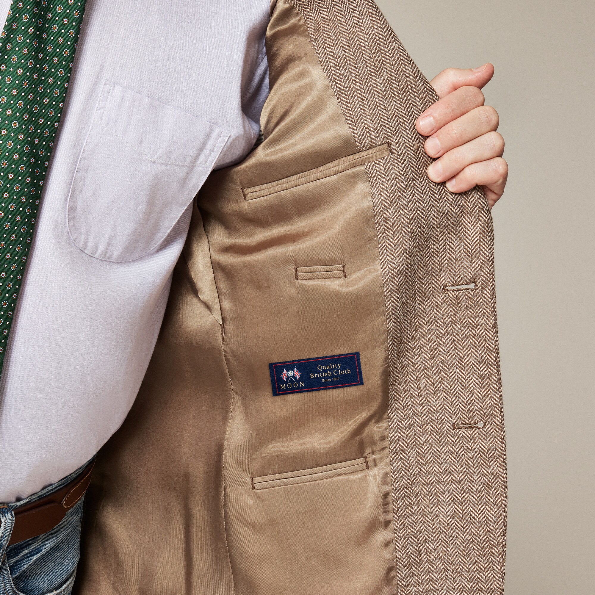 Blazer in English cotton-wool blend herringbone