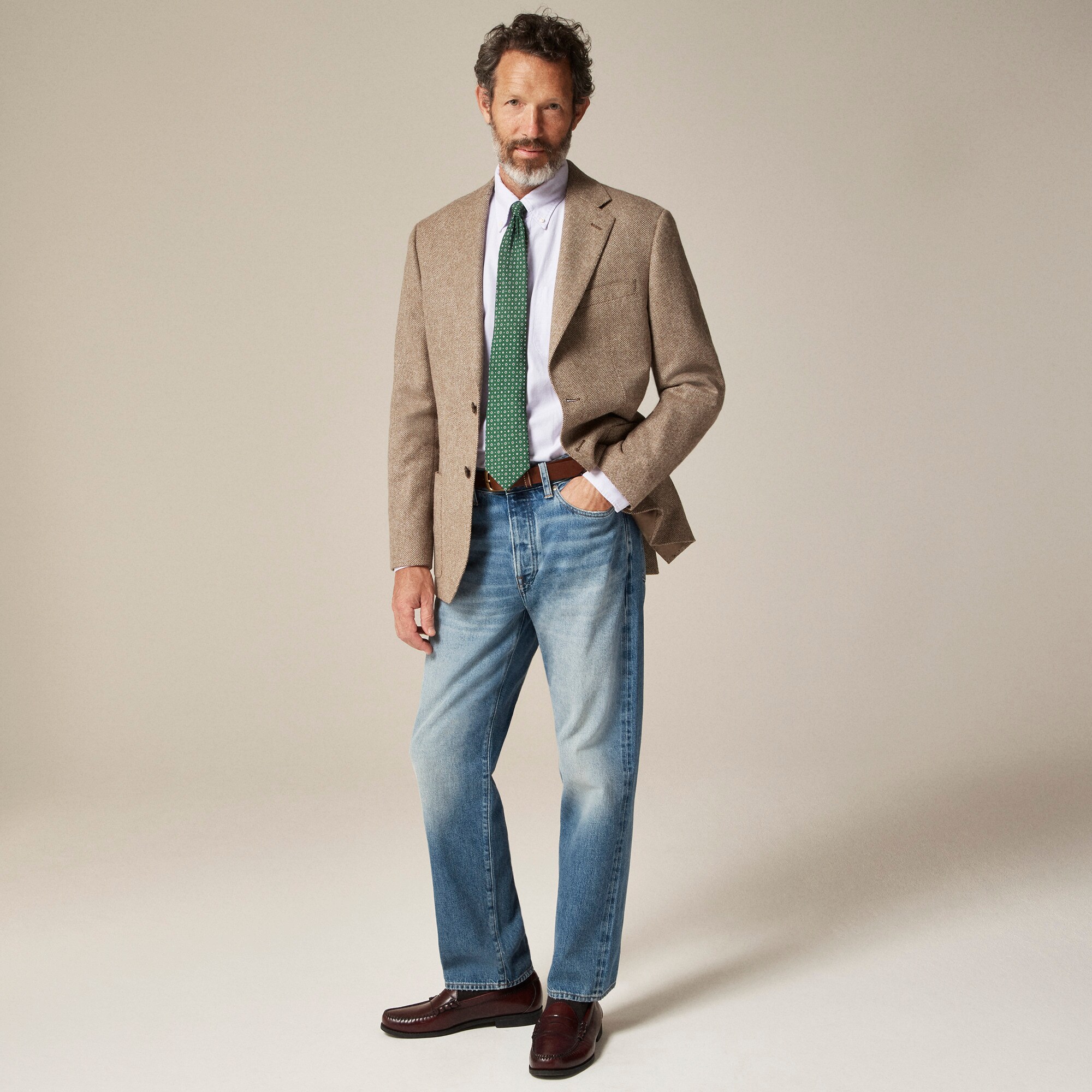 Blazer in English cotton-wool blend herringbone