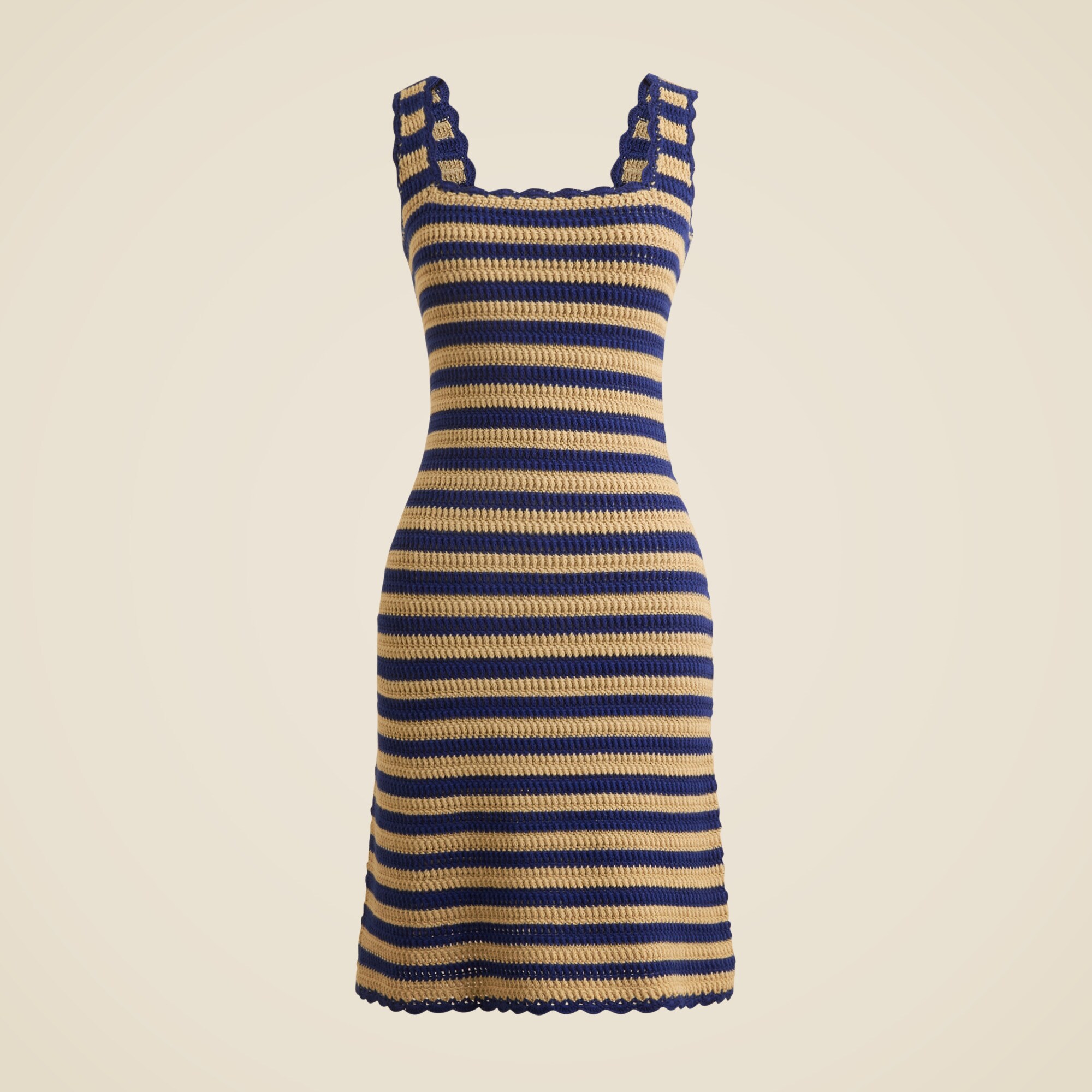 Scallop-trim sweater-dress in stripe