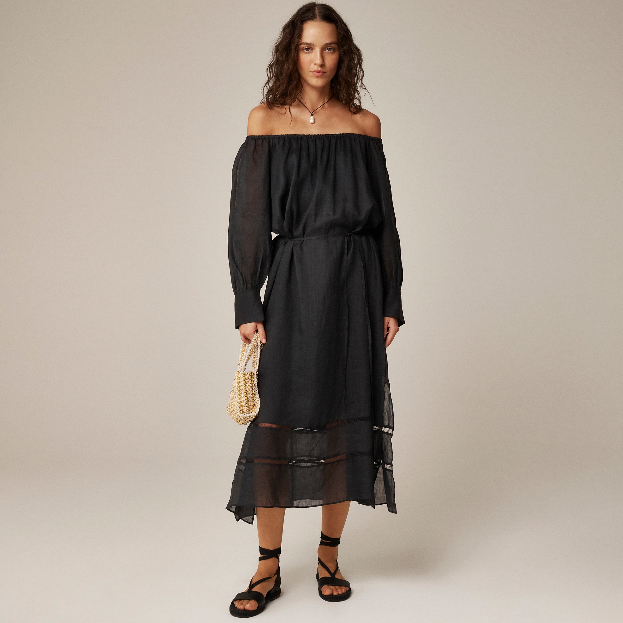 womens Gathered maxi dress in ramie