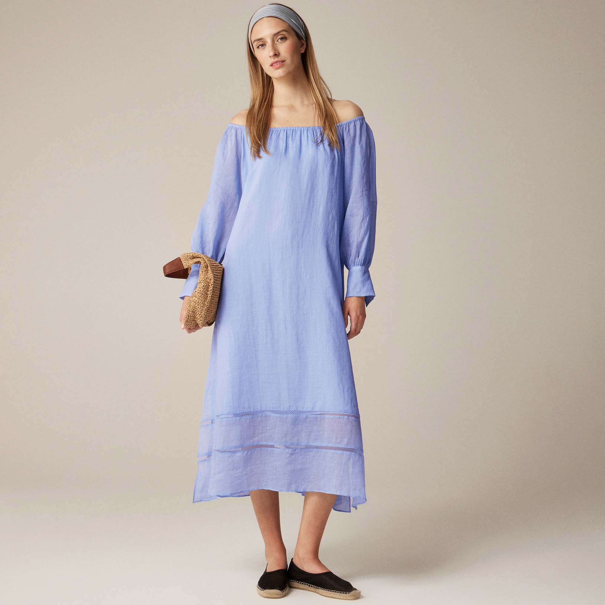 Gathered maxi dress in ramie