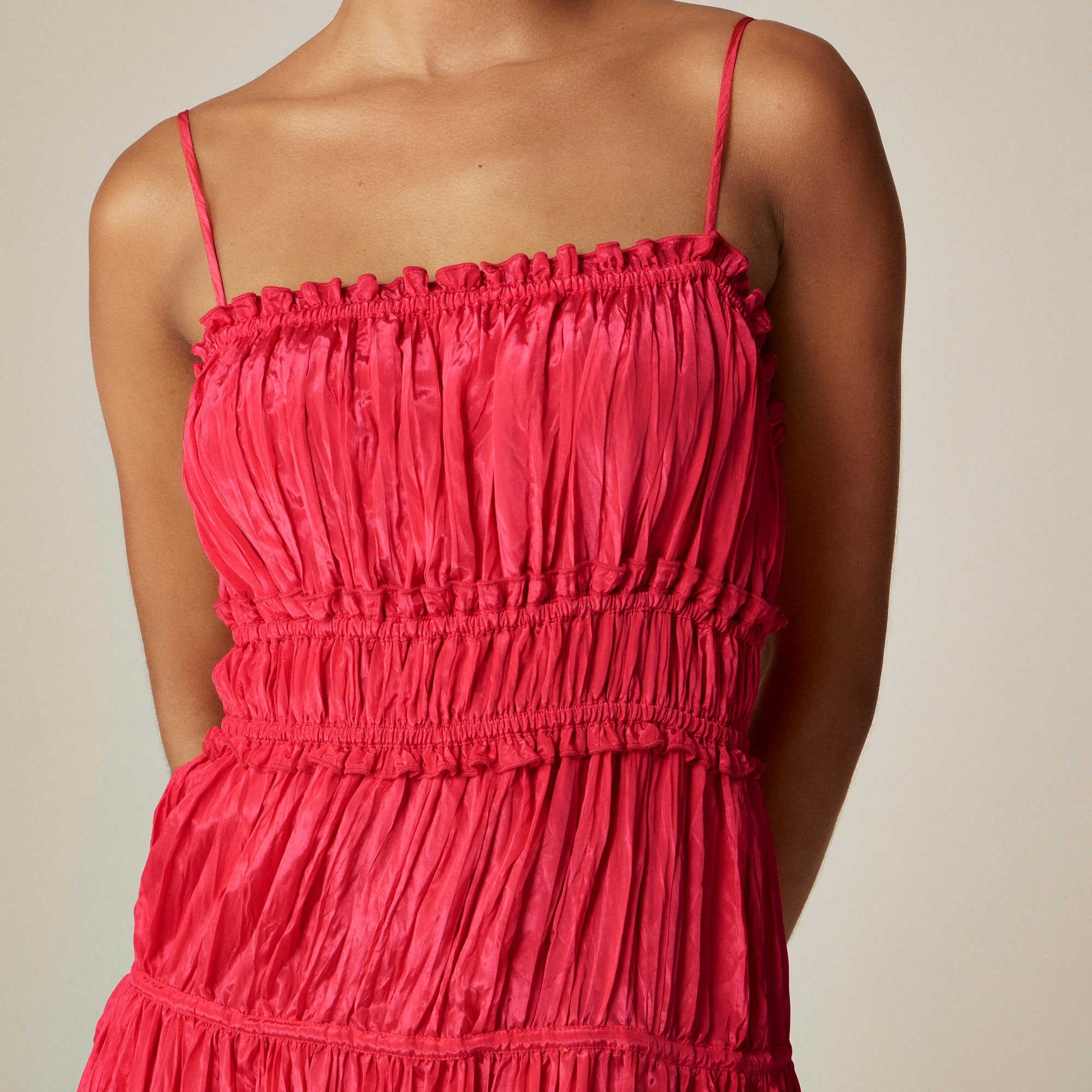 Crinkled ruffle-trim dress