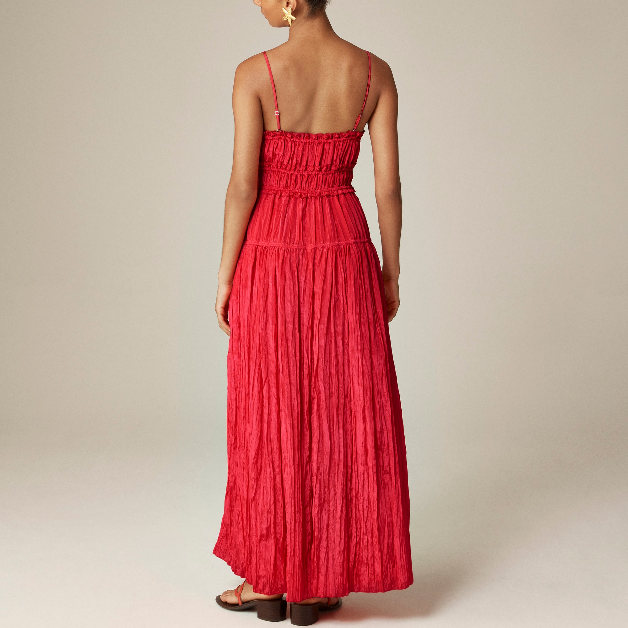 Crinkled ruffle-trim dress