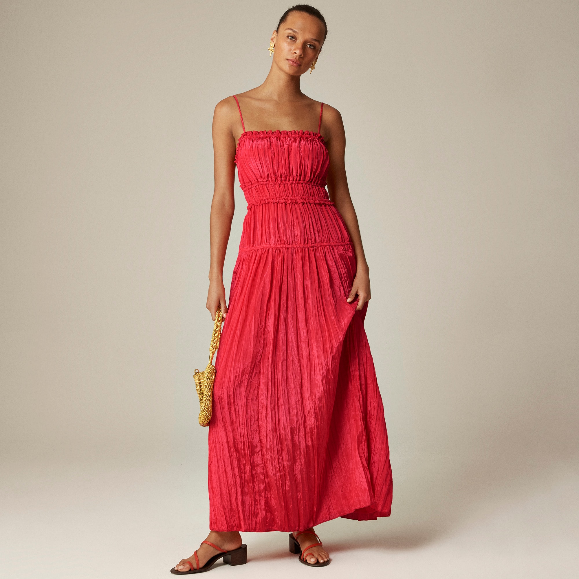 Crinkled ruffle-trim dress