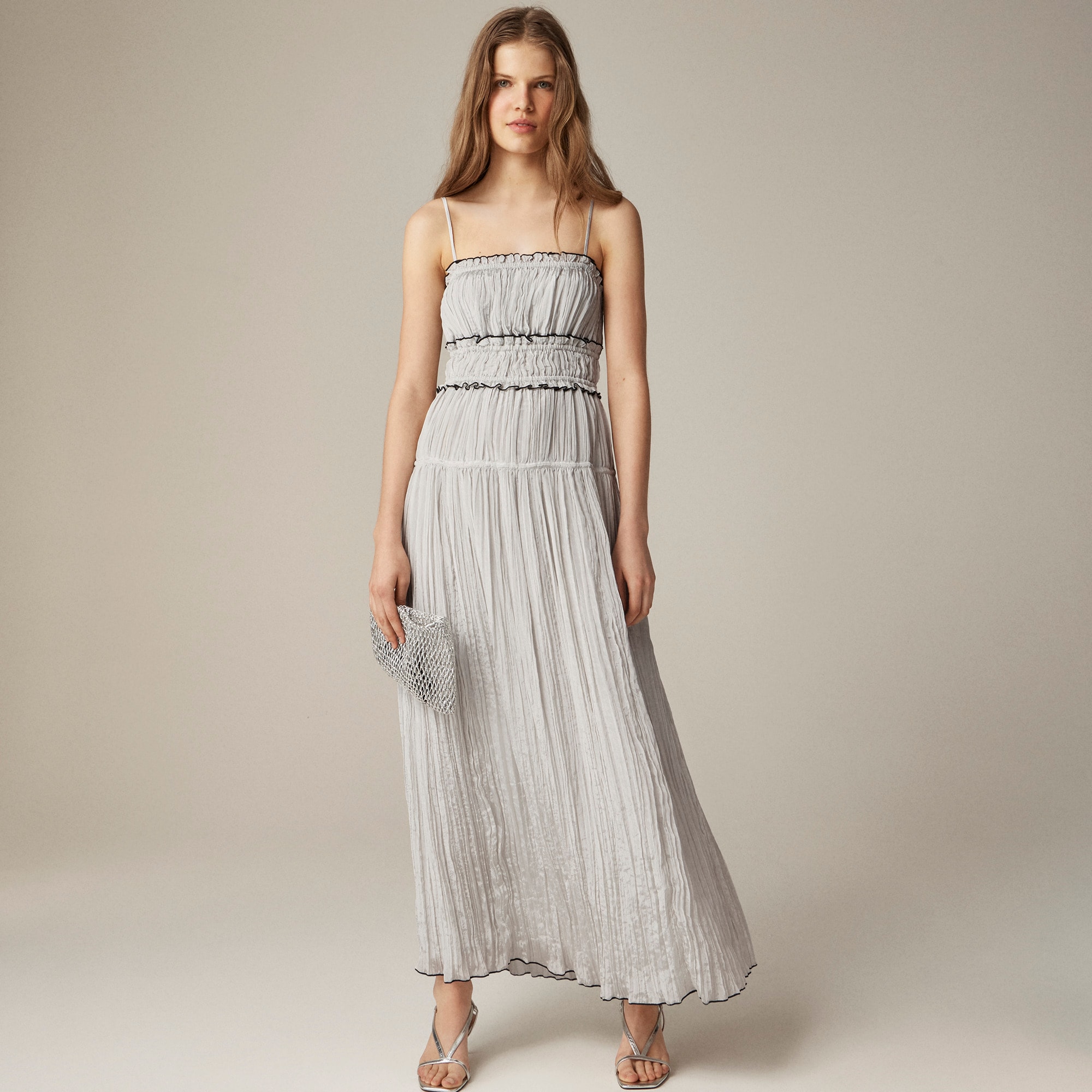Crinkled ruffle-trim dress