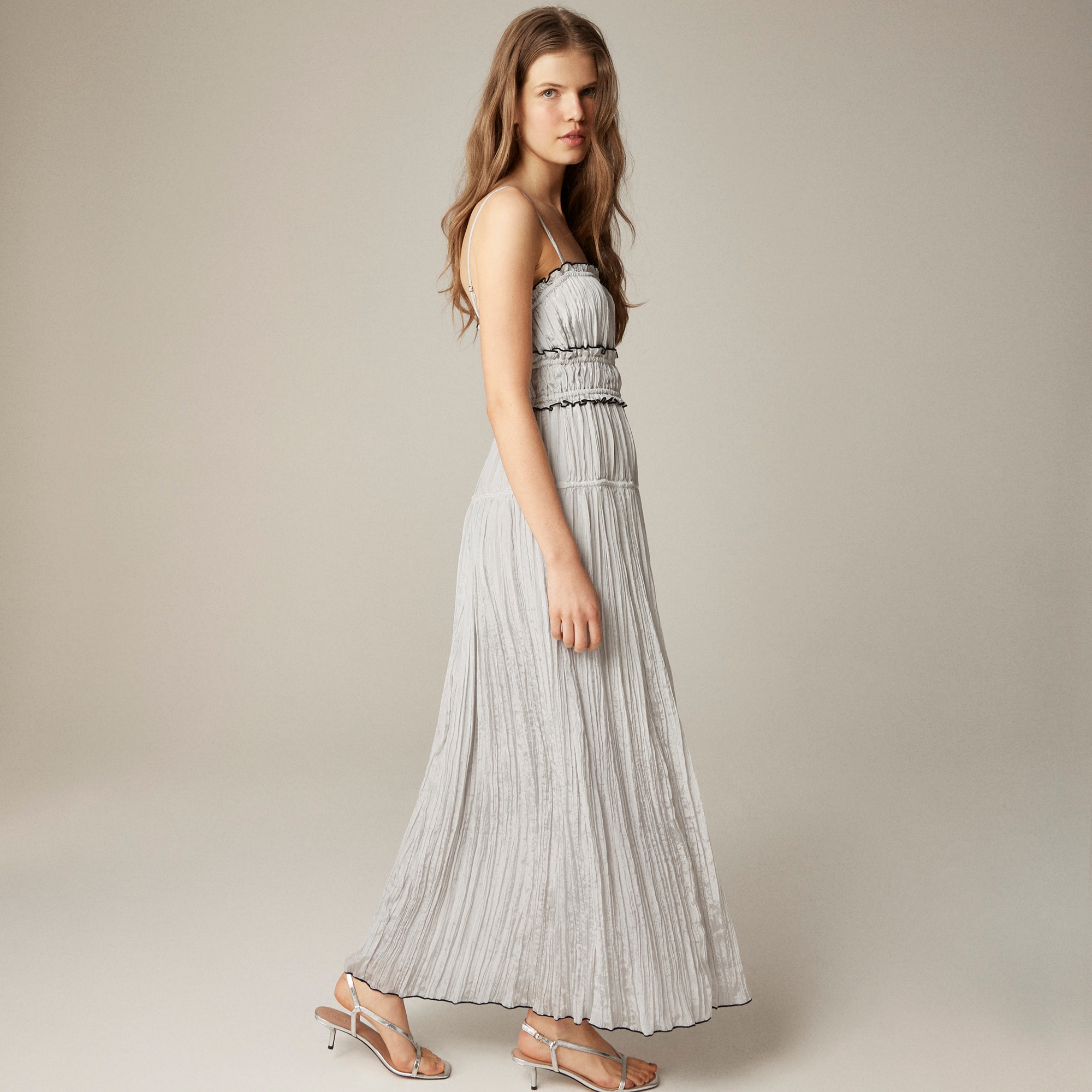 Crinkled ruffle-trim dress