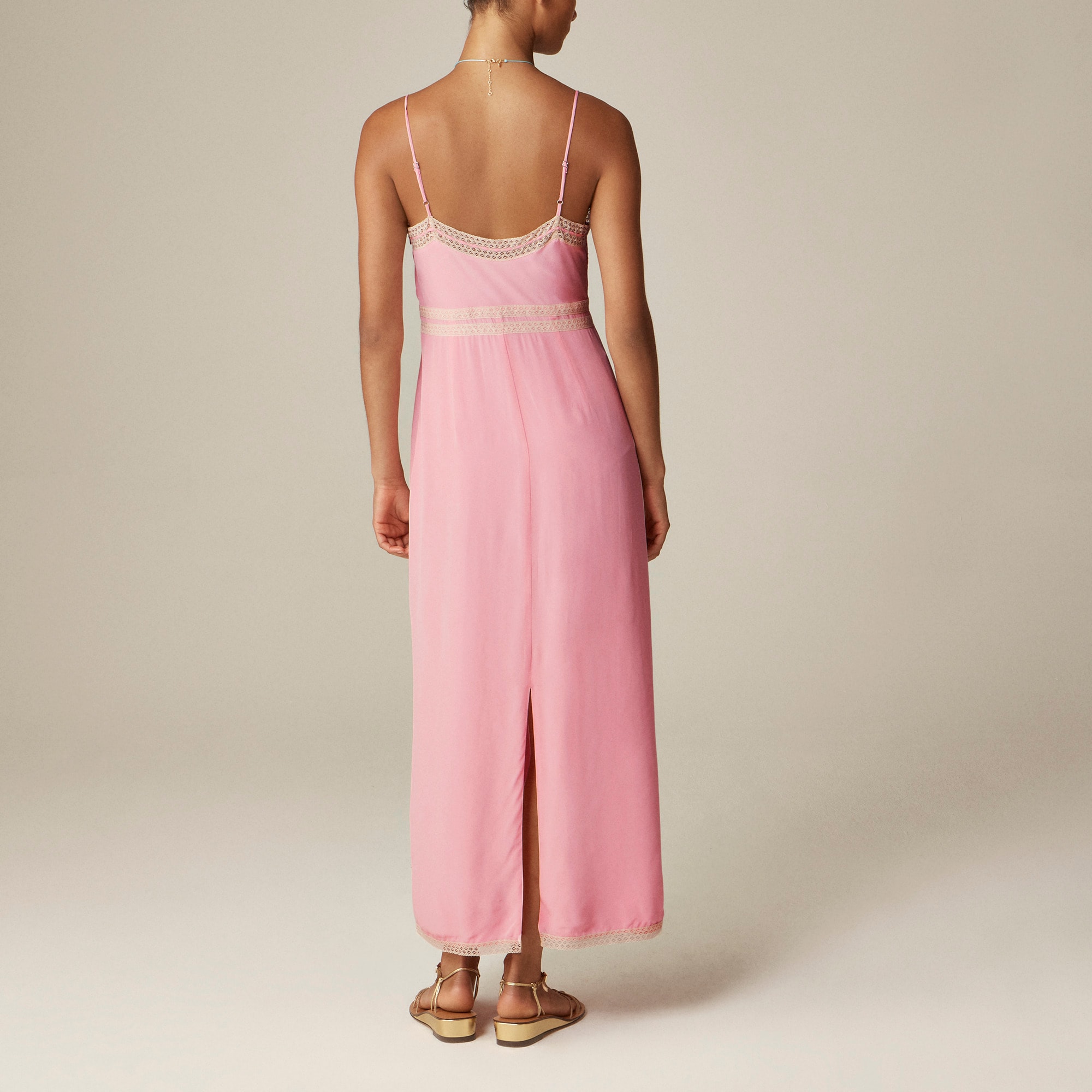 Pintuck Lace-trim Slip Dress In Crepe De Chine For Women | J.Crew