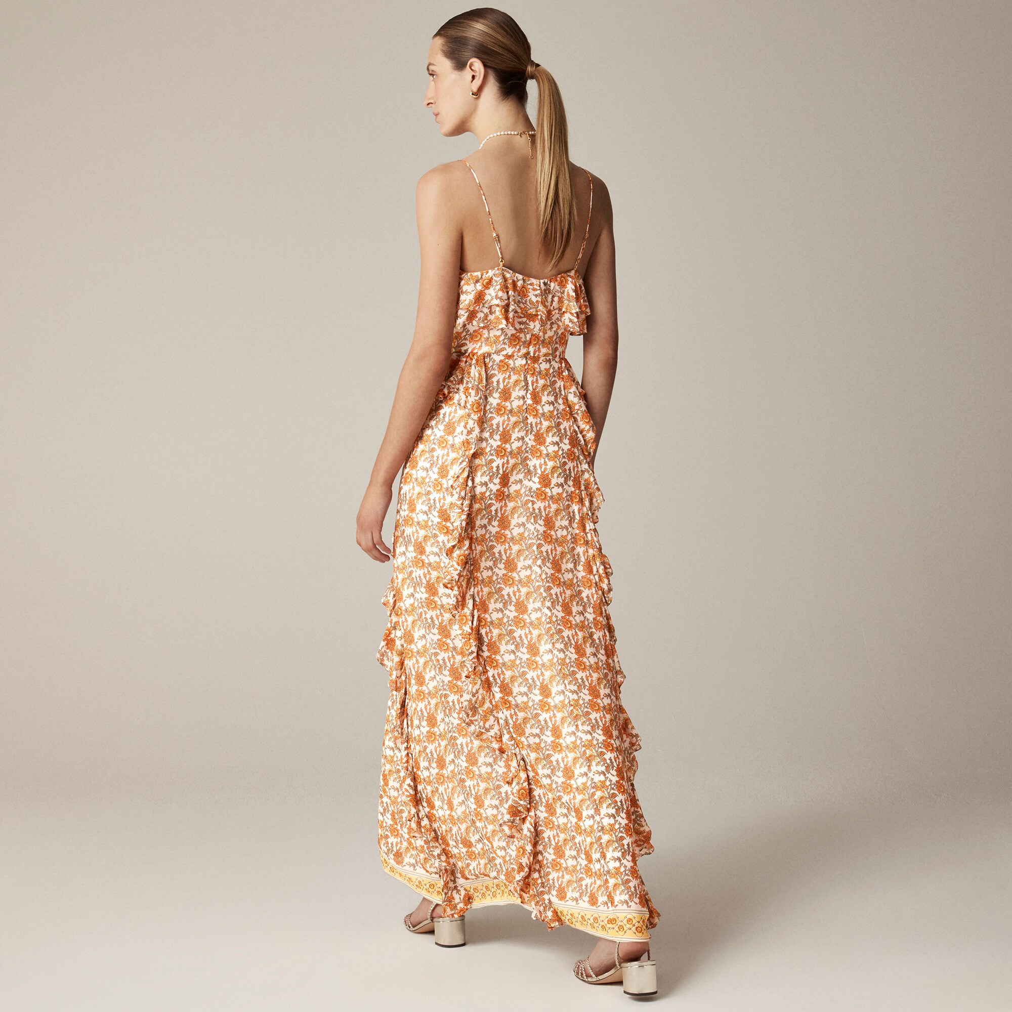Collection Cascading Ruffle Dress In Sunset Rose Block Print Chiffon For  Women | J.Crew