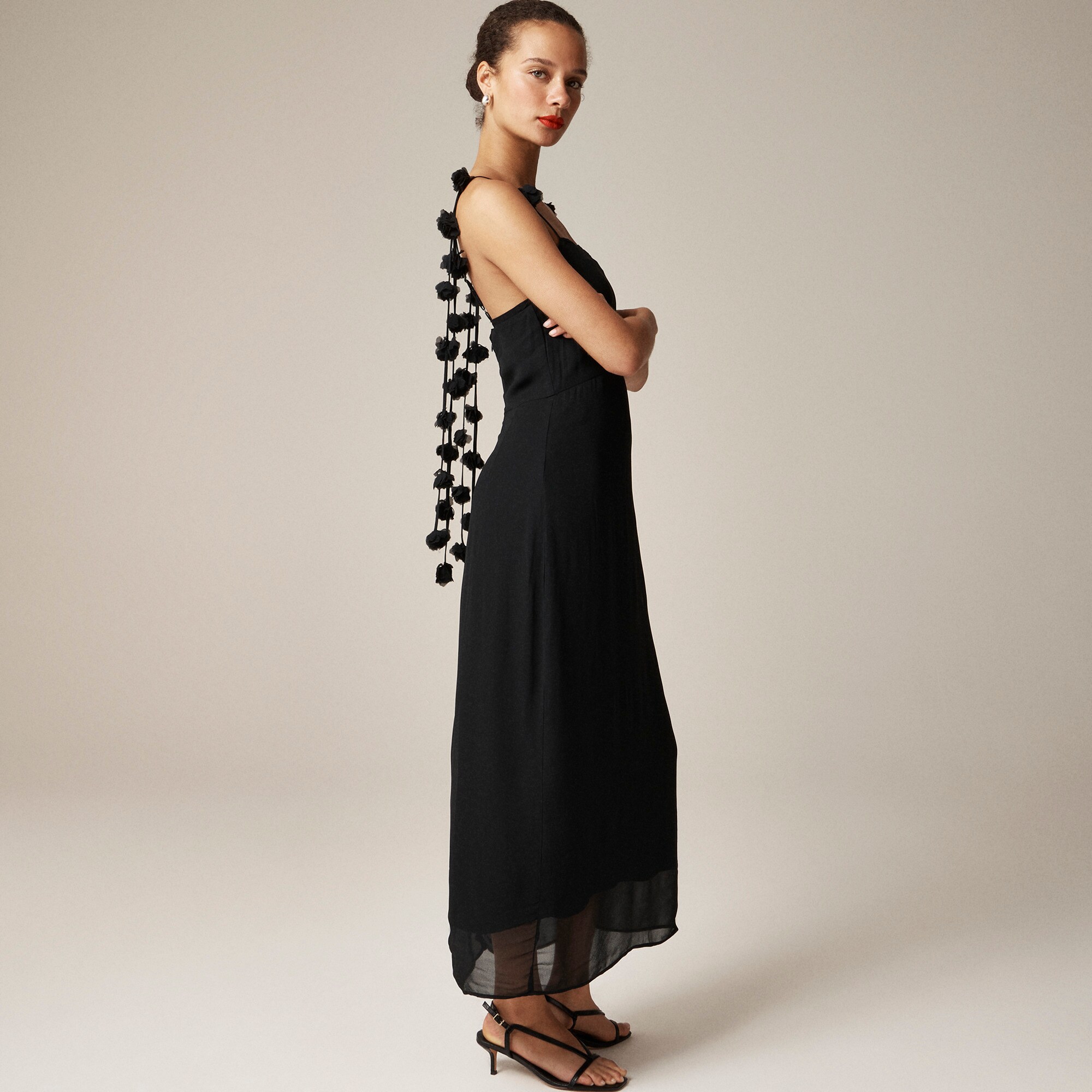  Collection rosette-strap sheath dress in chiffon