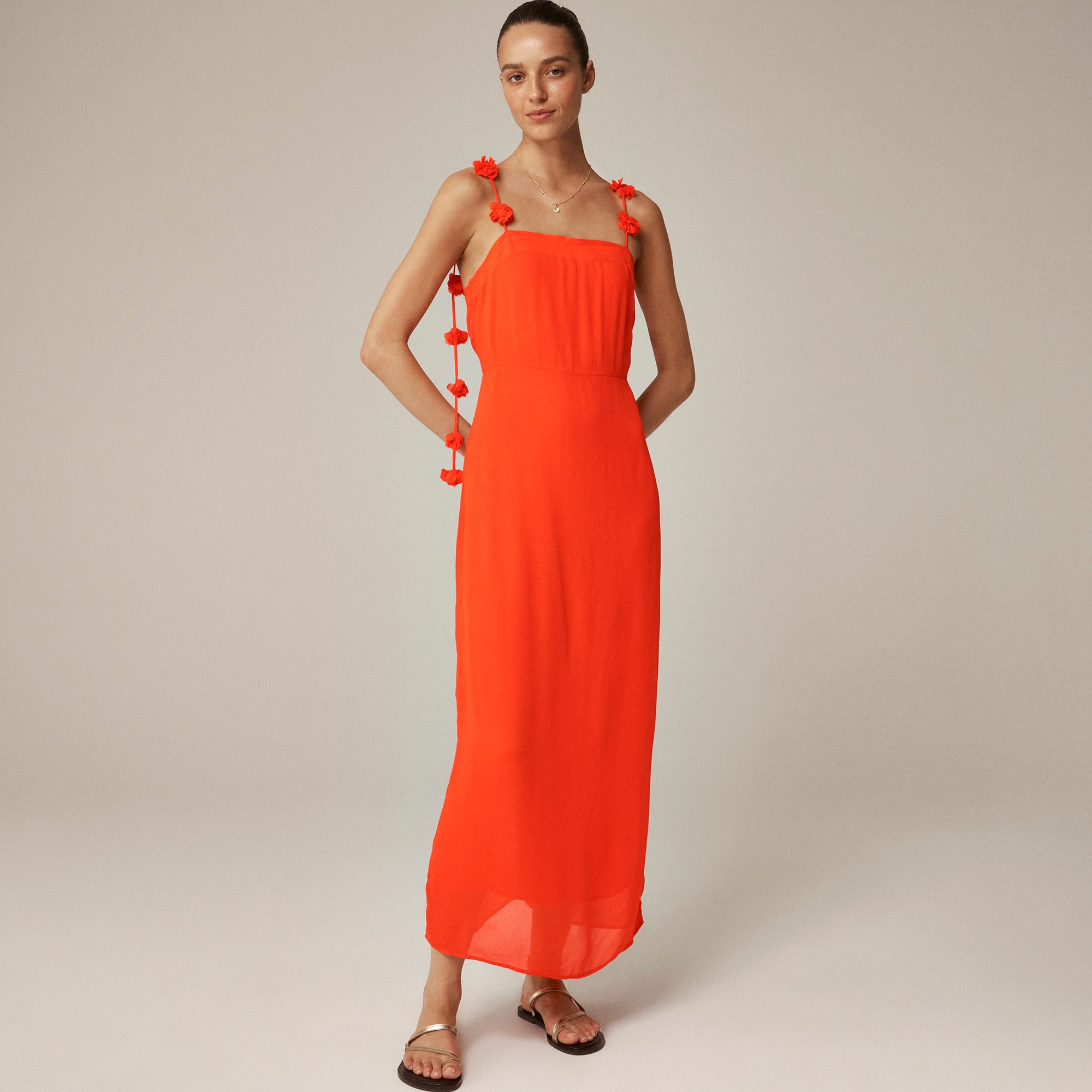 Collection rosette-strap sheath dress in chiffon