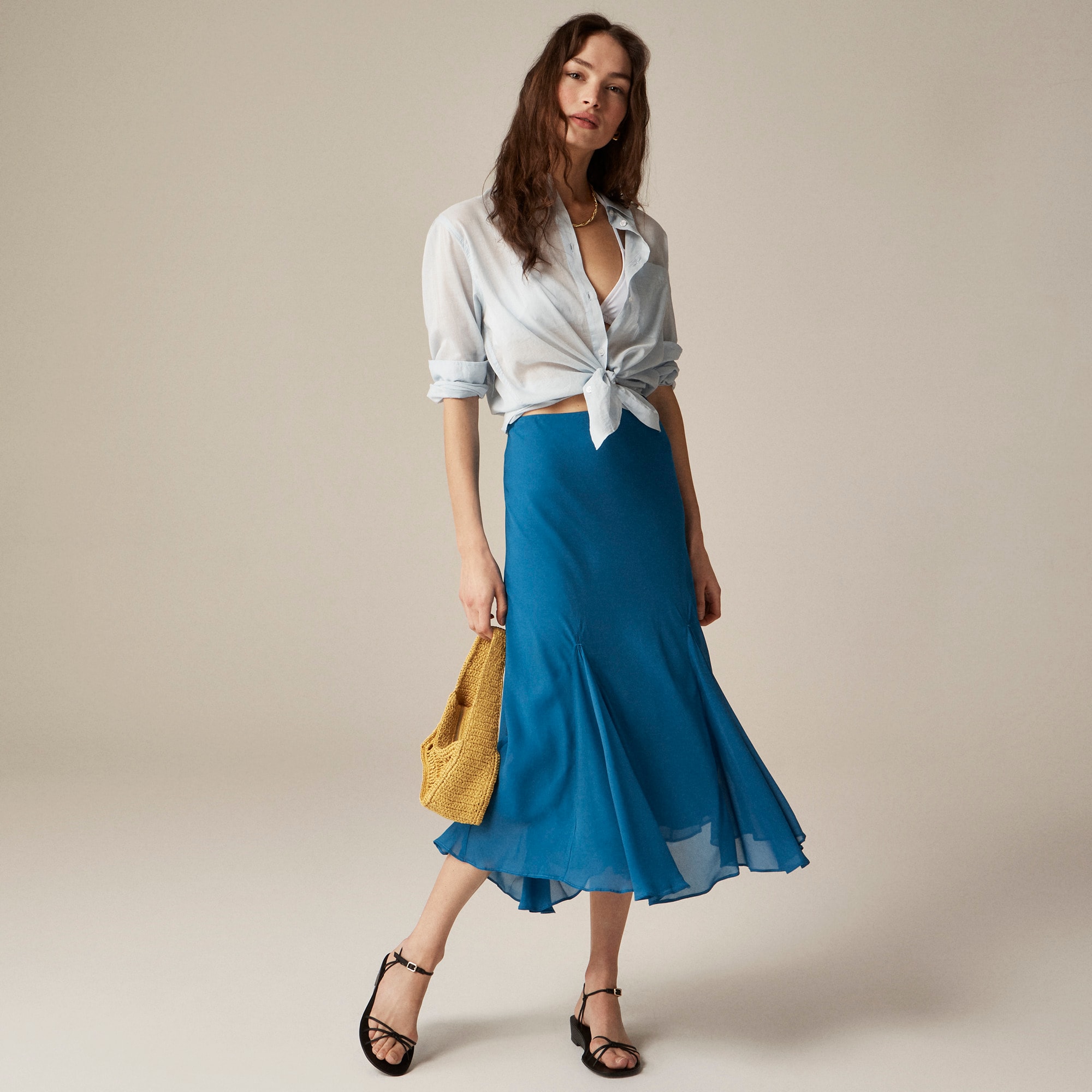 womens Gwyneth flounce-hem slip skirt in chiffon